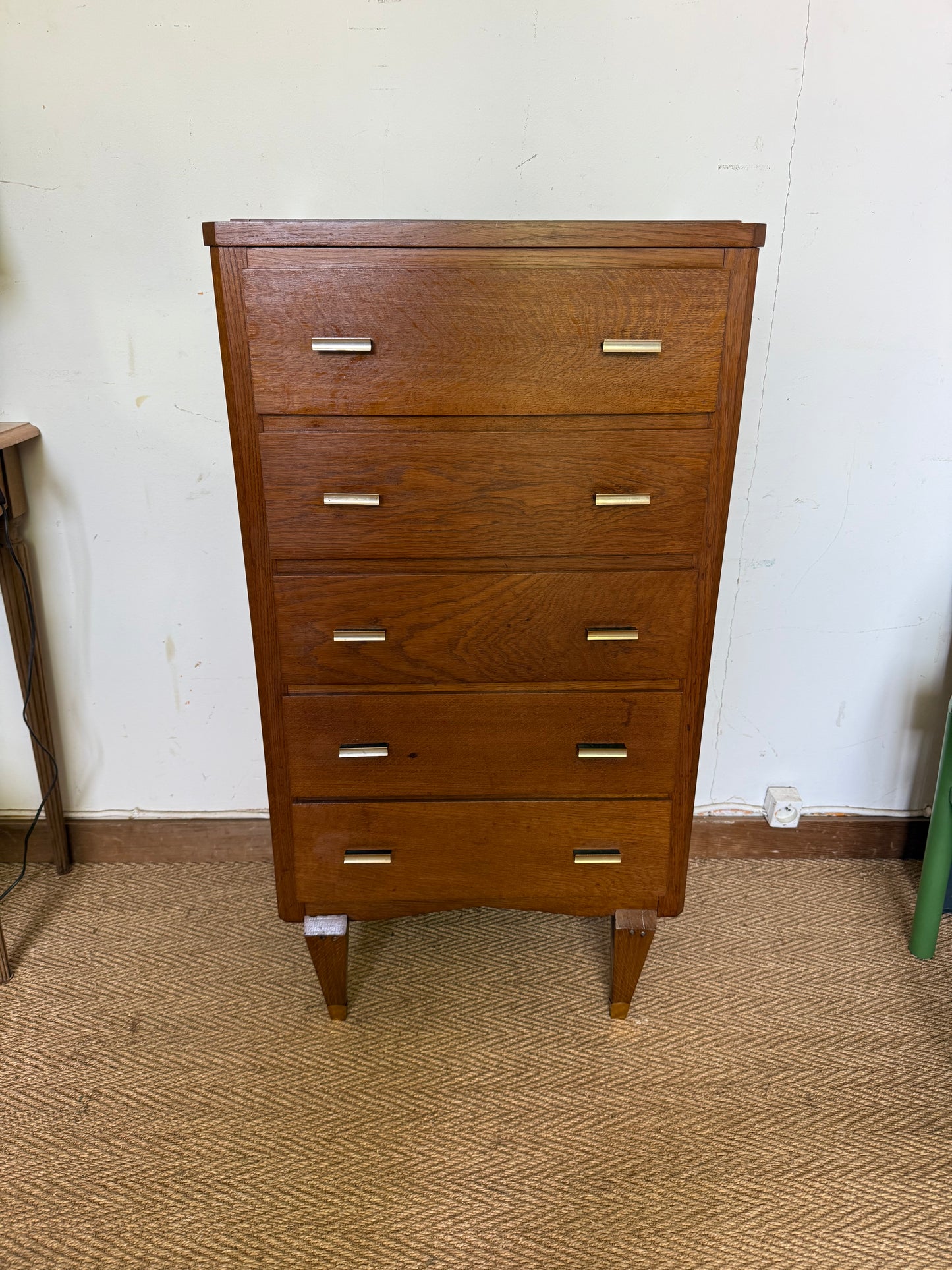 Chiffonnier commode vintage en chêne et placage chêne