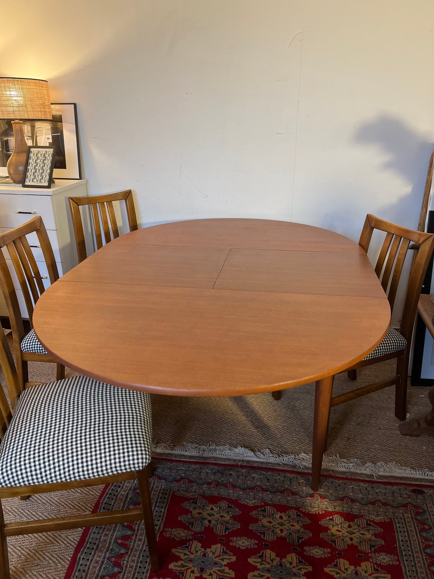 Table à manger vintage à rallonge extensible placage teck années 60