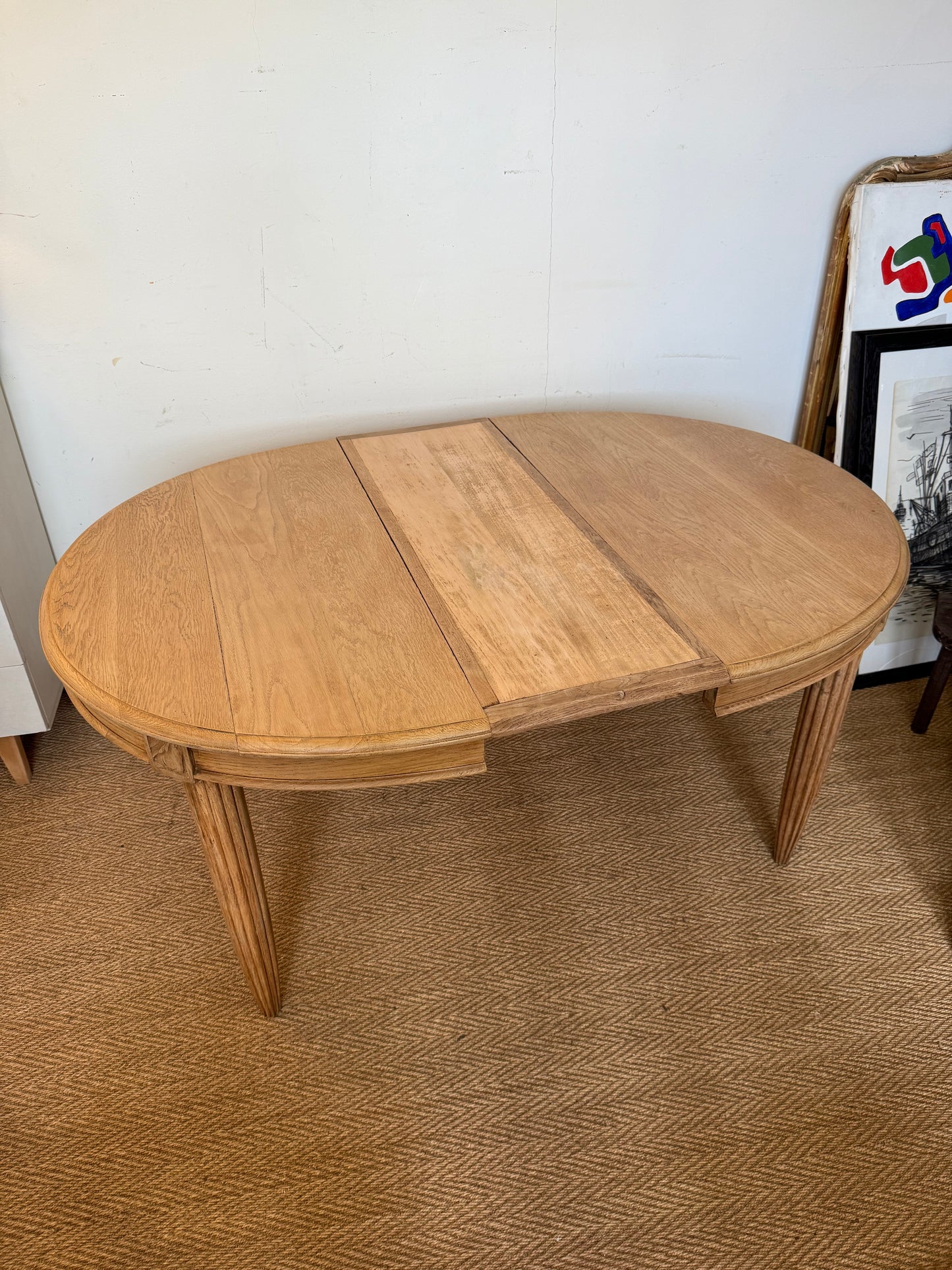 Table de salle à manger ovale art déco vintage en bois