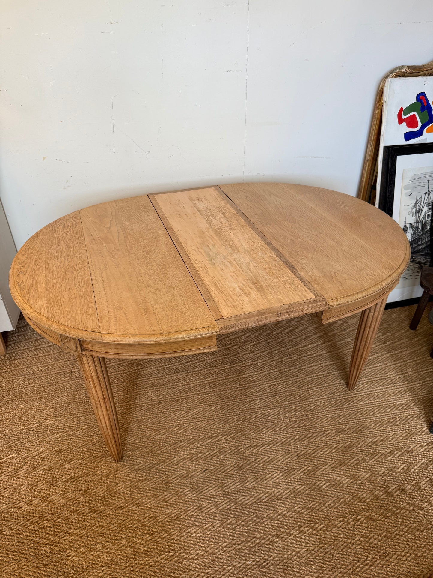 Table de salle à manger ovale art déco vintage en bois