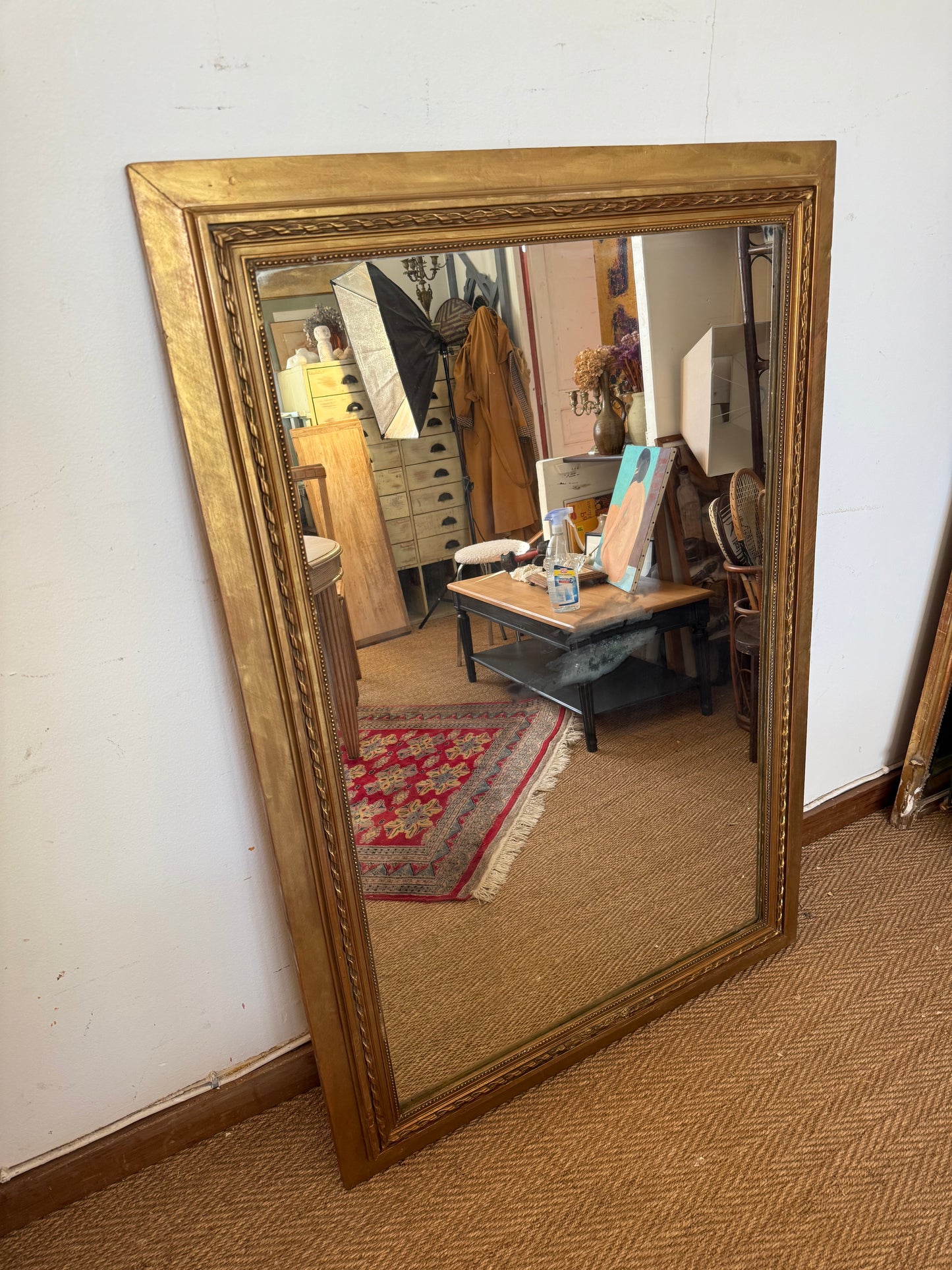 Miroir ancien doré bois et stuc
