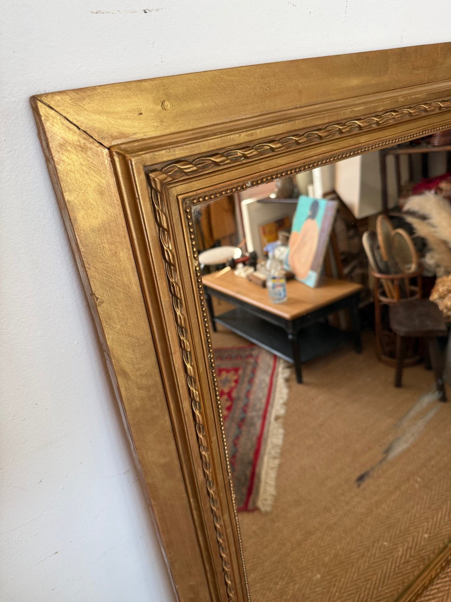 Miroir ancien doré bois et stuc