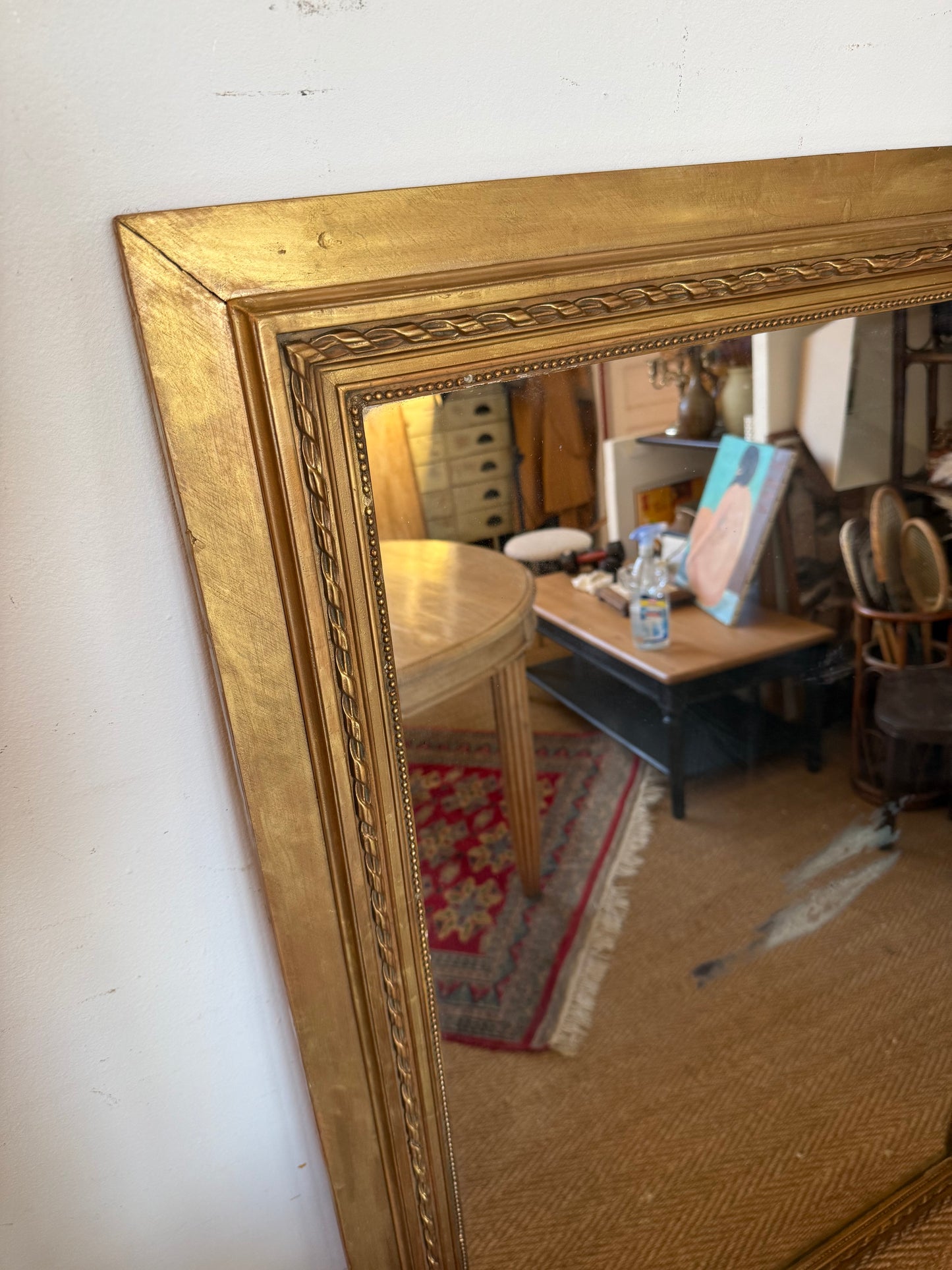 Miroir ancien doré bois et stuc