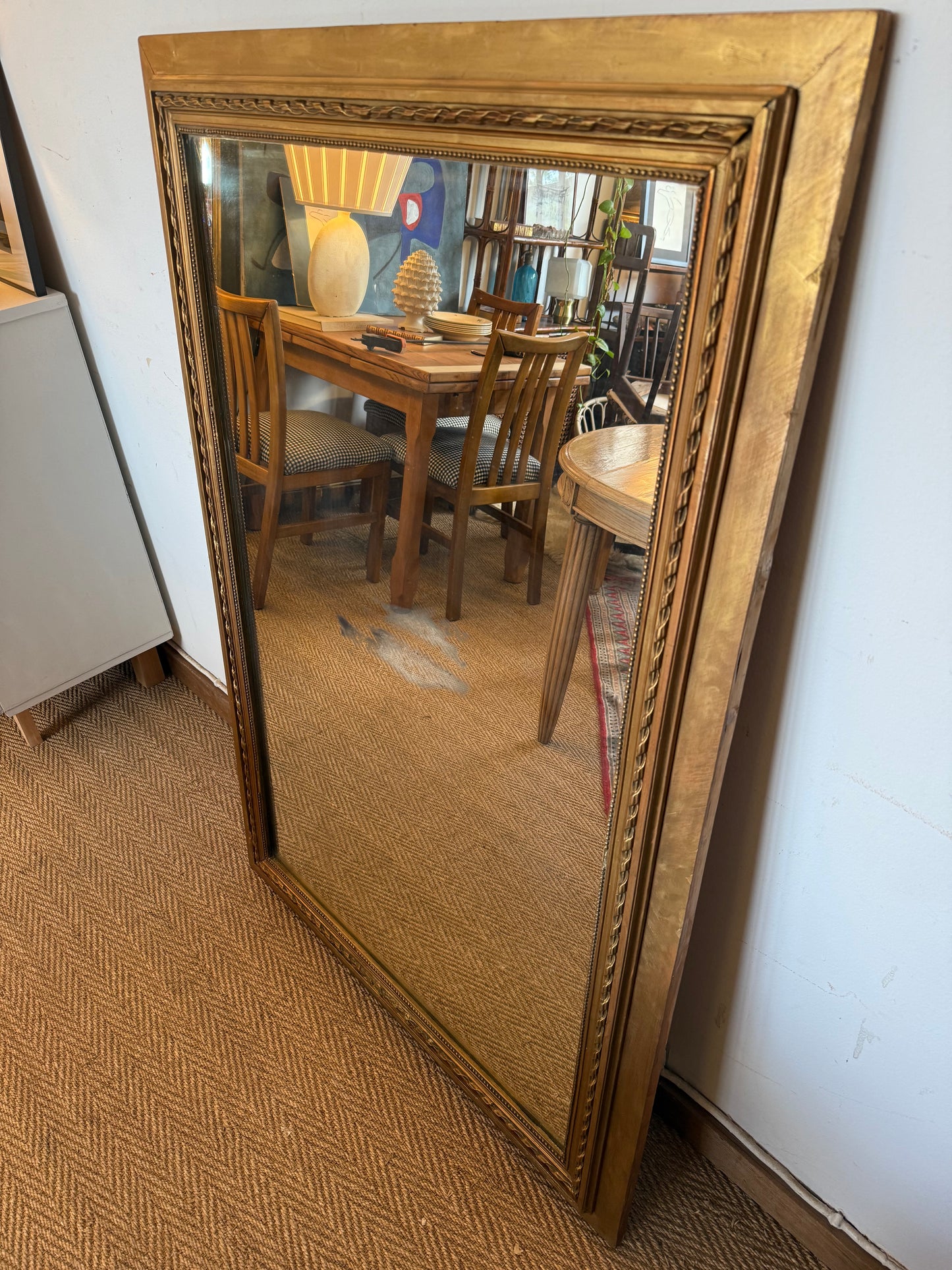 Miroir ancien doré bois et stuc