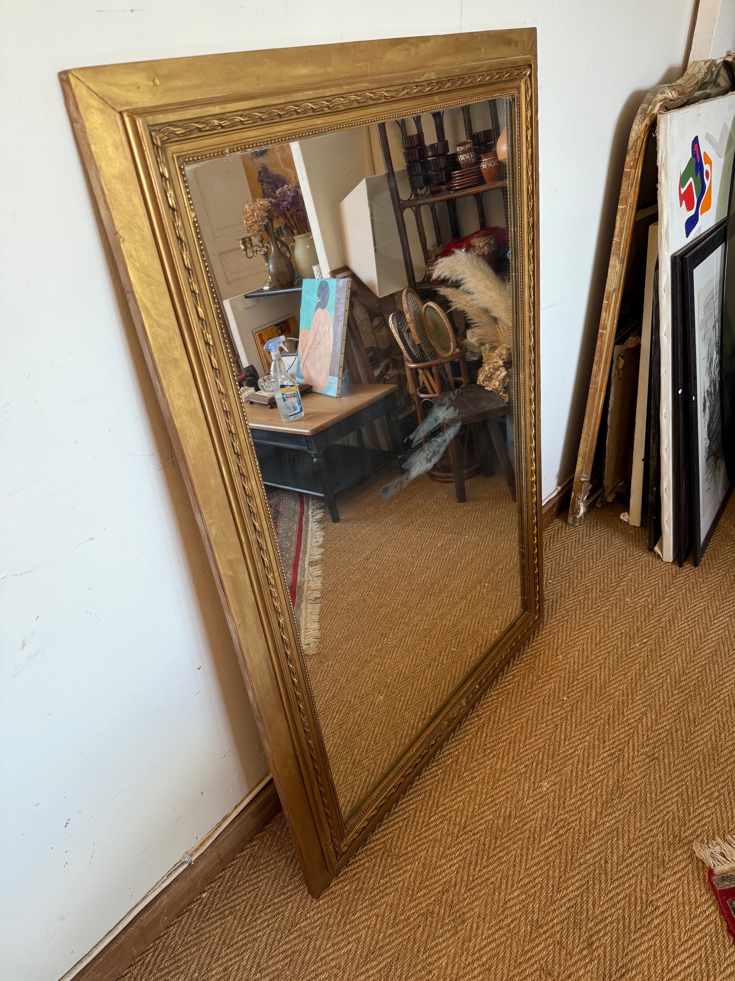Miroir ancien doré bois et stuc