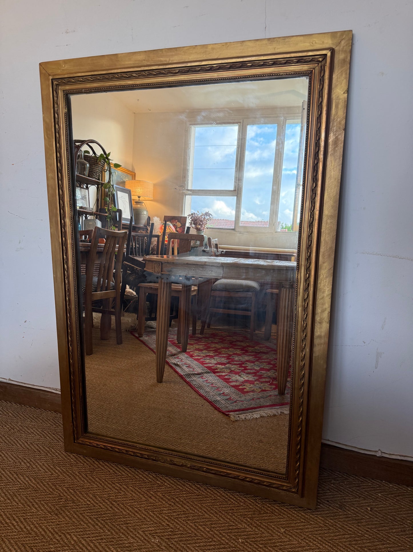Miroir ancien doré bois et stuc