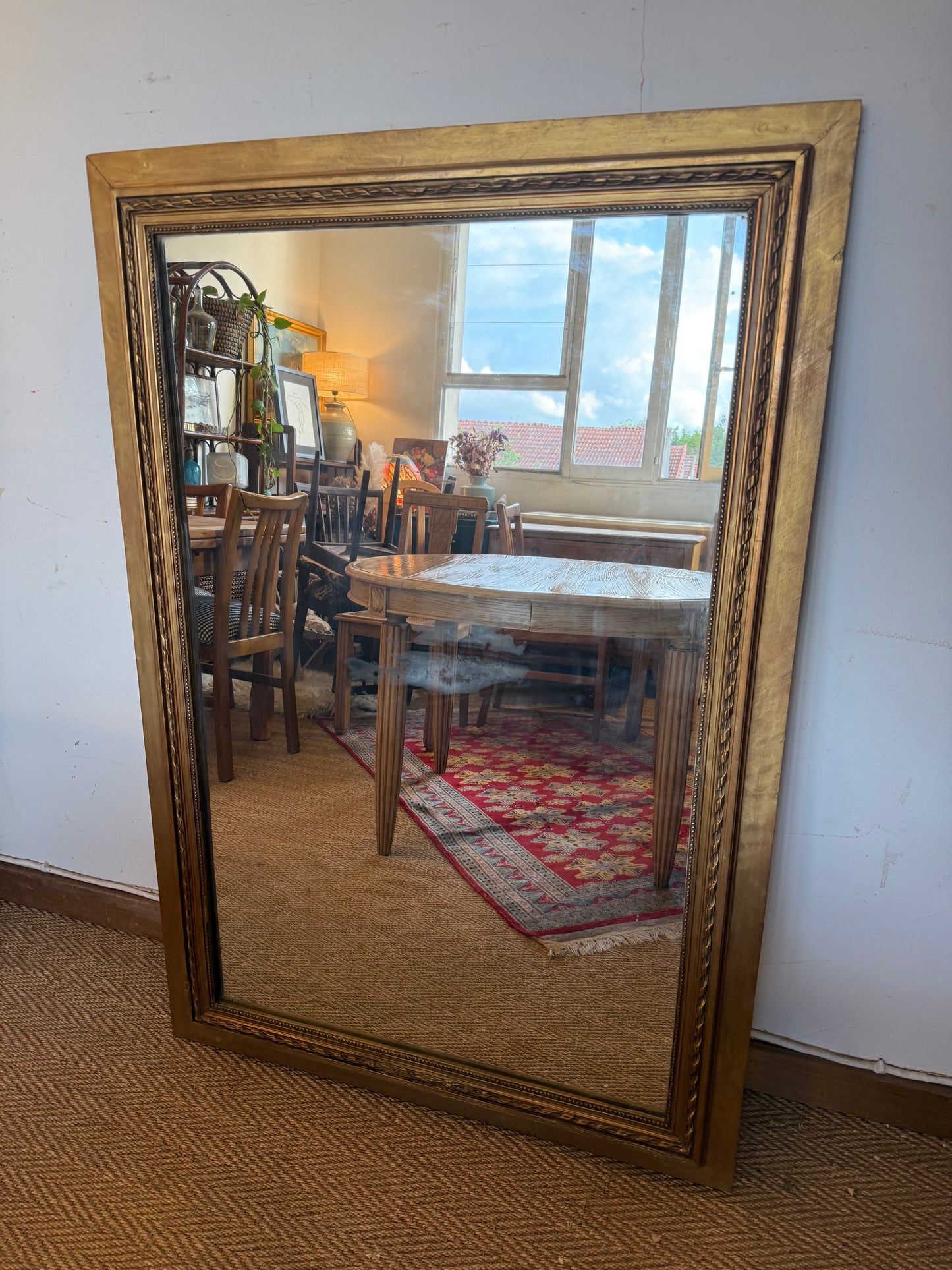 Miroir ancien doré bois et stuc