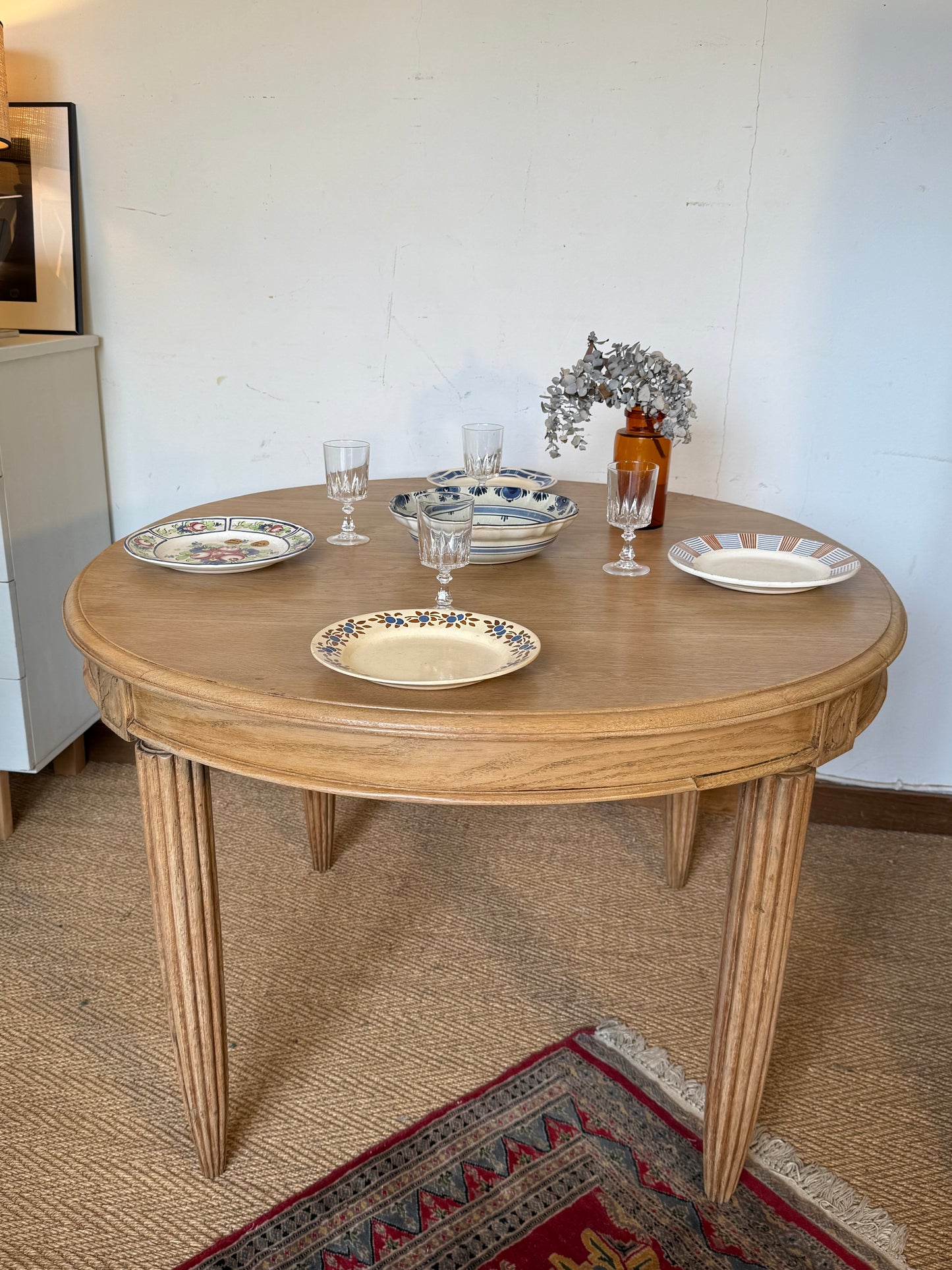 Table de salle à manger ovale art déco vintage en bois