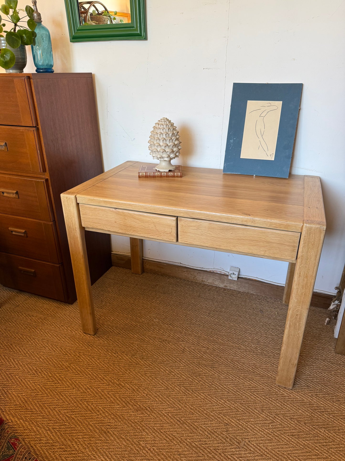 Bureau vintage en bois massif esprit Pierre Chapo