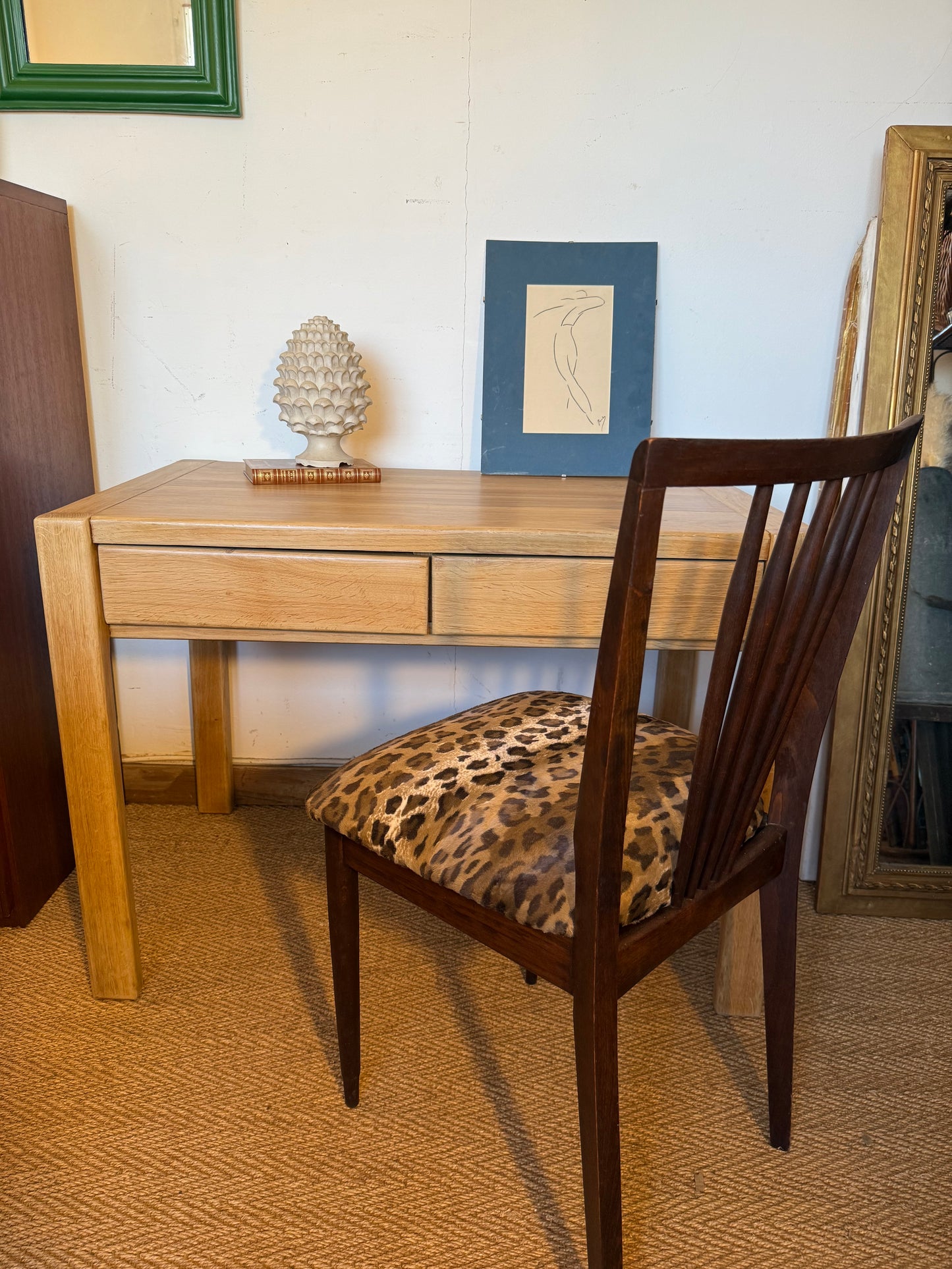 Bureau vintage en bois massif esprit Pierre Chapo