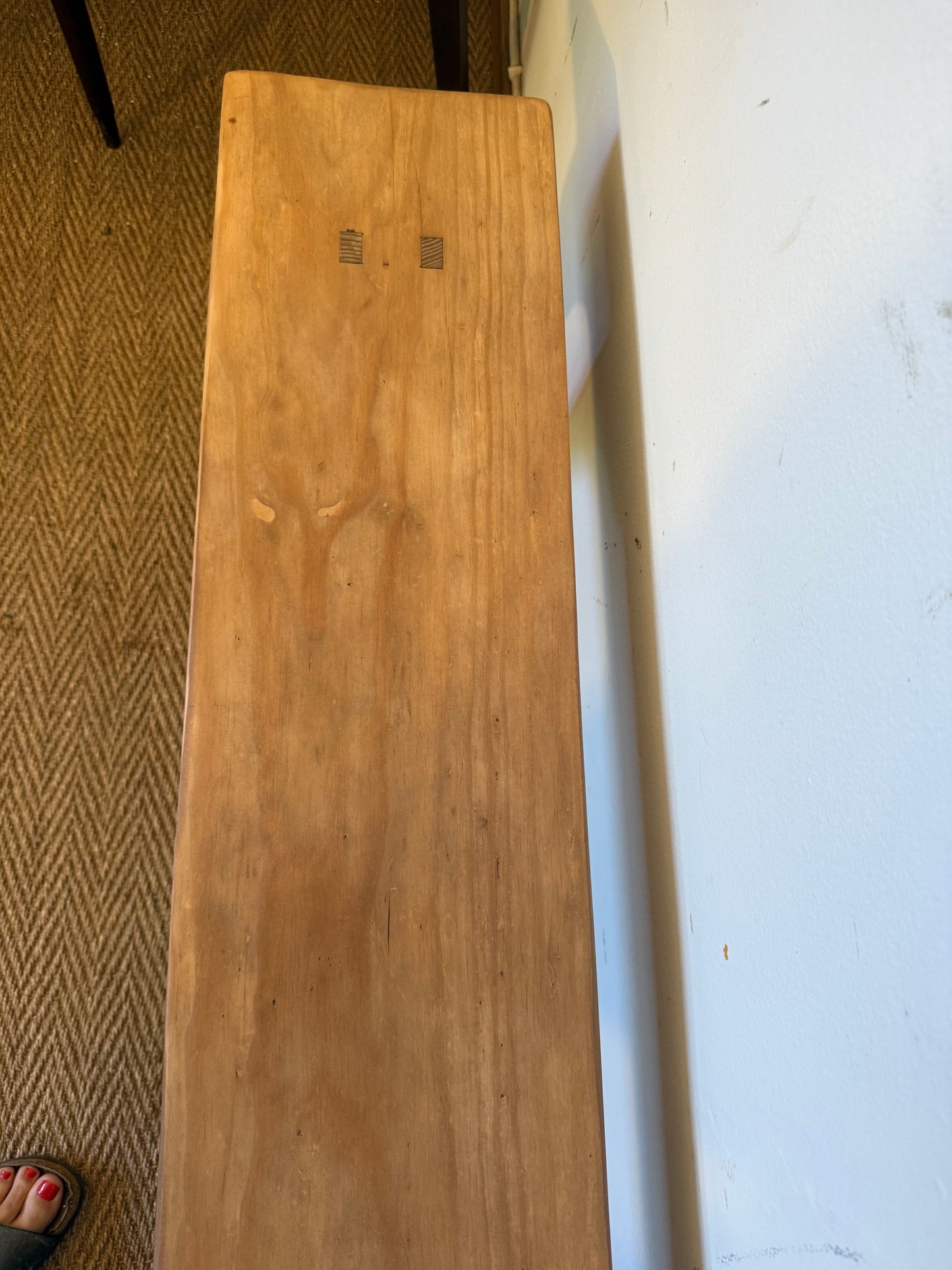 Banc de ferme vintage en bois patiné vert