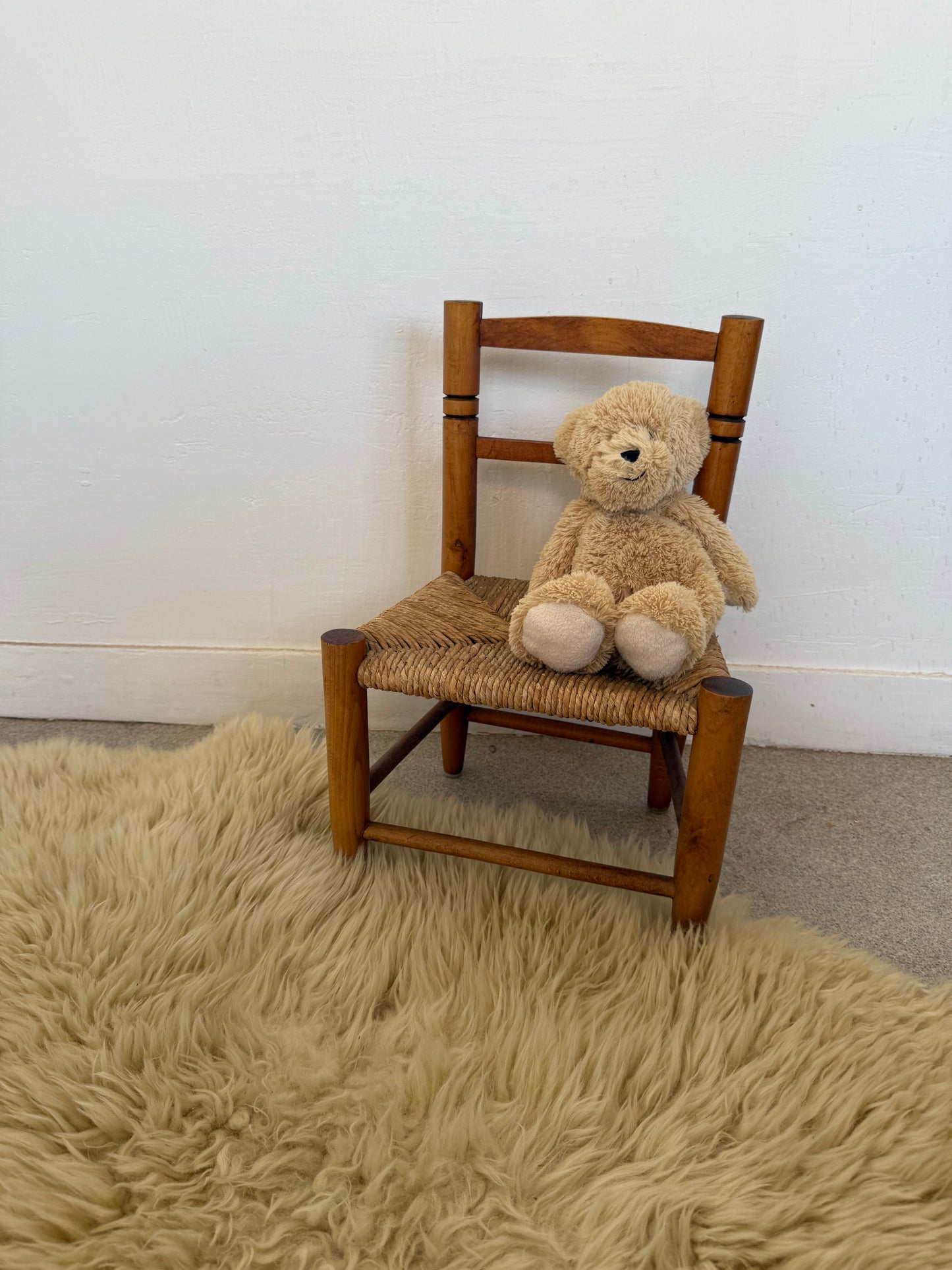 Chaise enfant vintage bois et paille