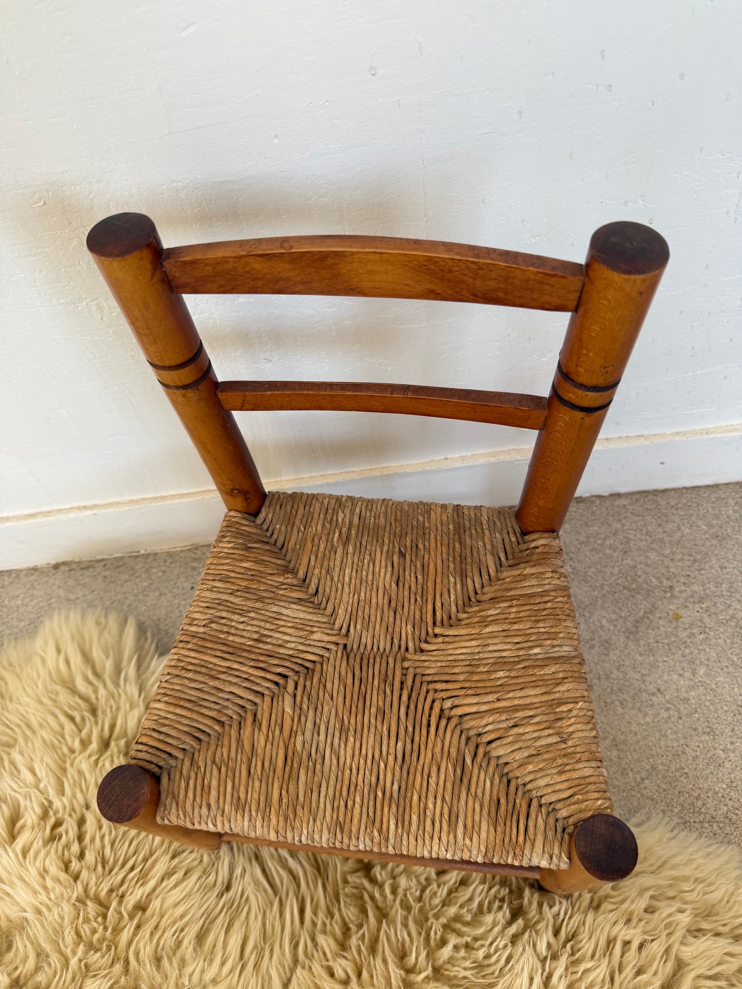 Chaise enfant vintage bois et paille
