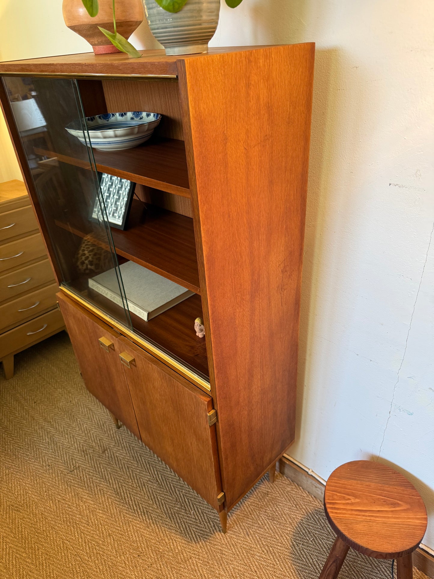 Vaisselier vitrine buffet vintage placage teck