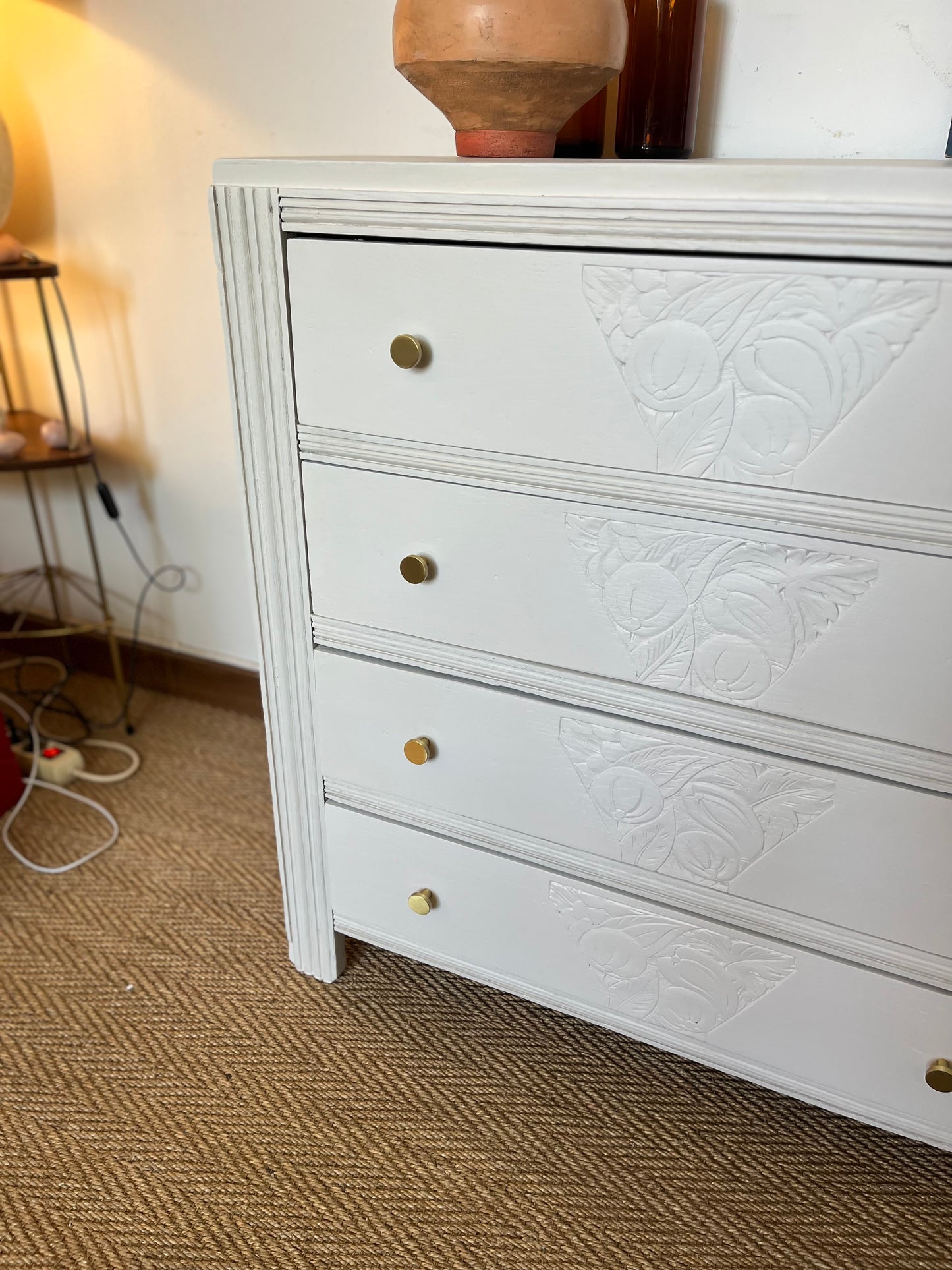 Commode art déco bois restaurée blanche