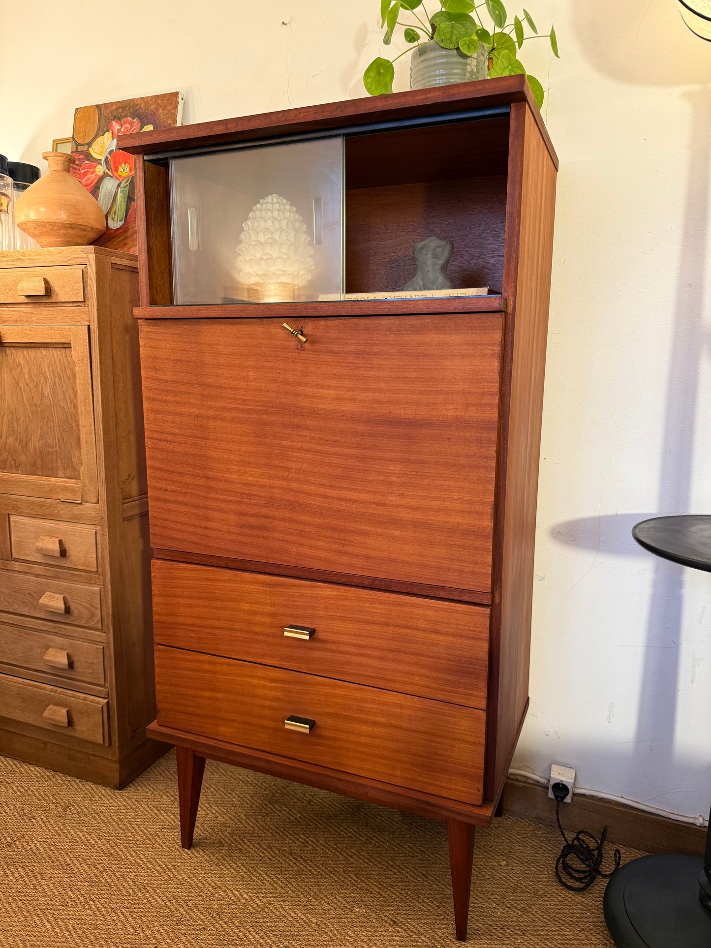 Secrétaire vintage en placage acajou