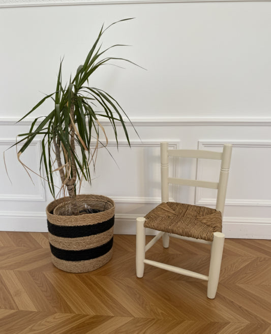 Chaise enfant bois blanc crème et paille