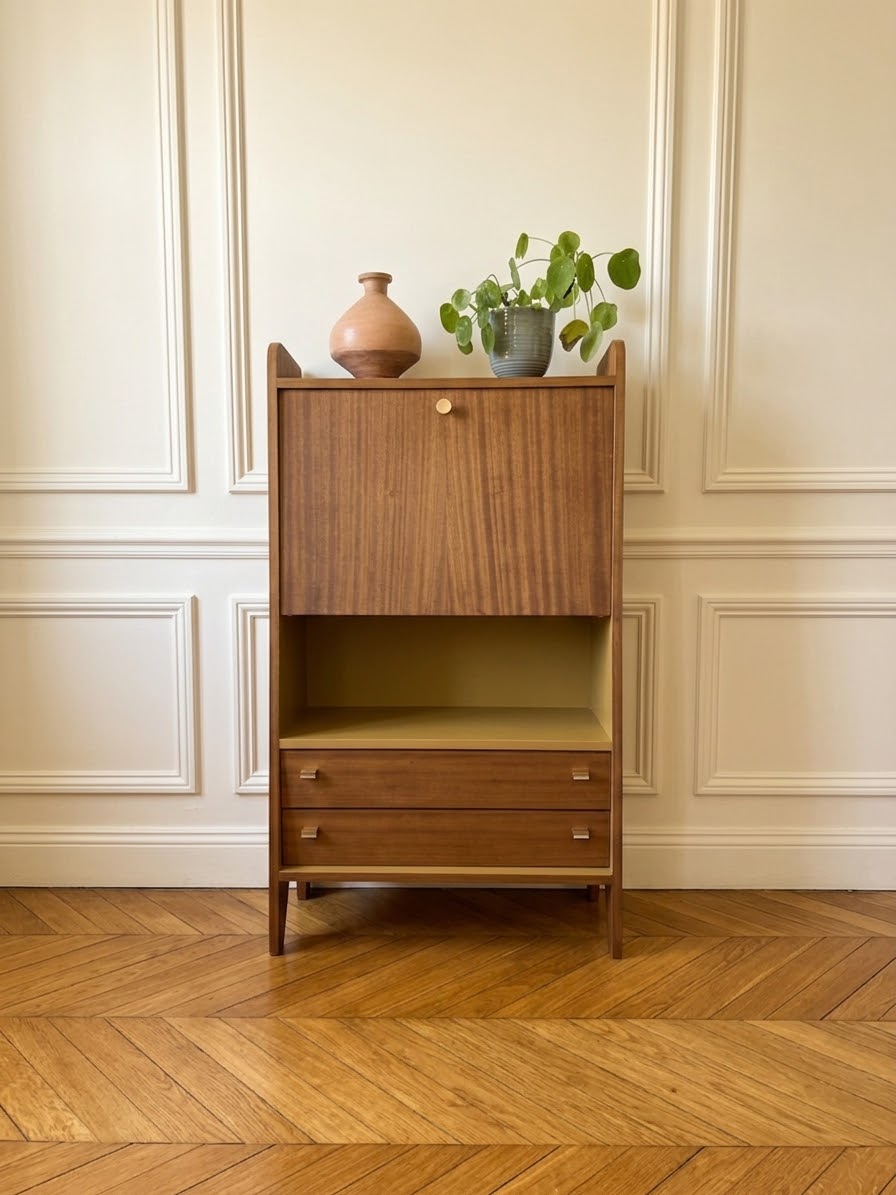 Secrétaire vintage compact placage acajou