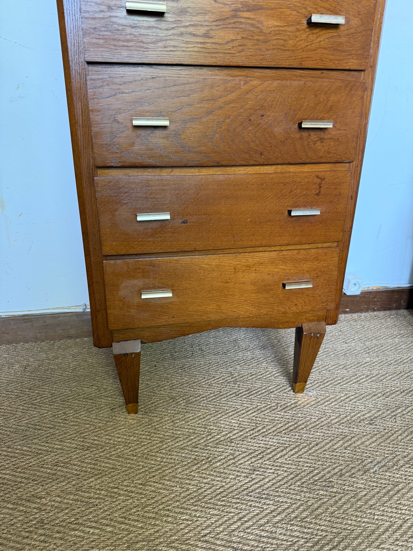 Chiffonnier commode vintage en chêne et placage chêne