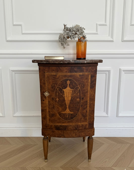 Meuble de chevet / appoint style Louis XVI marqueterie et loupe