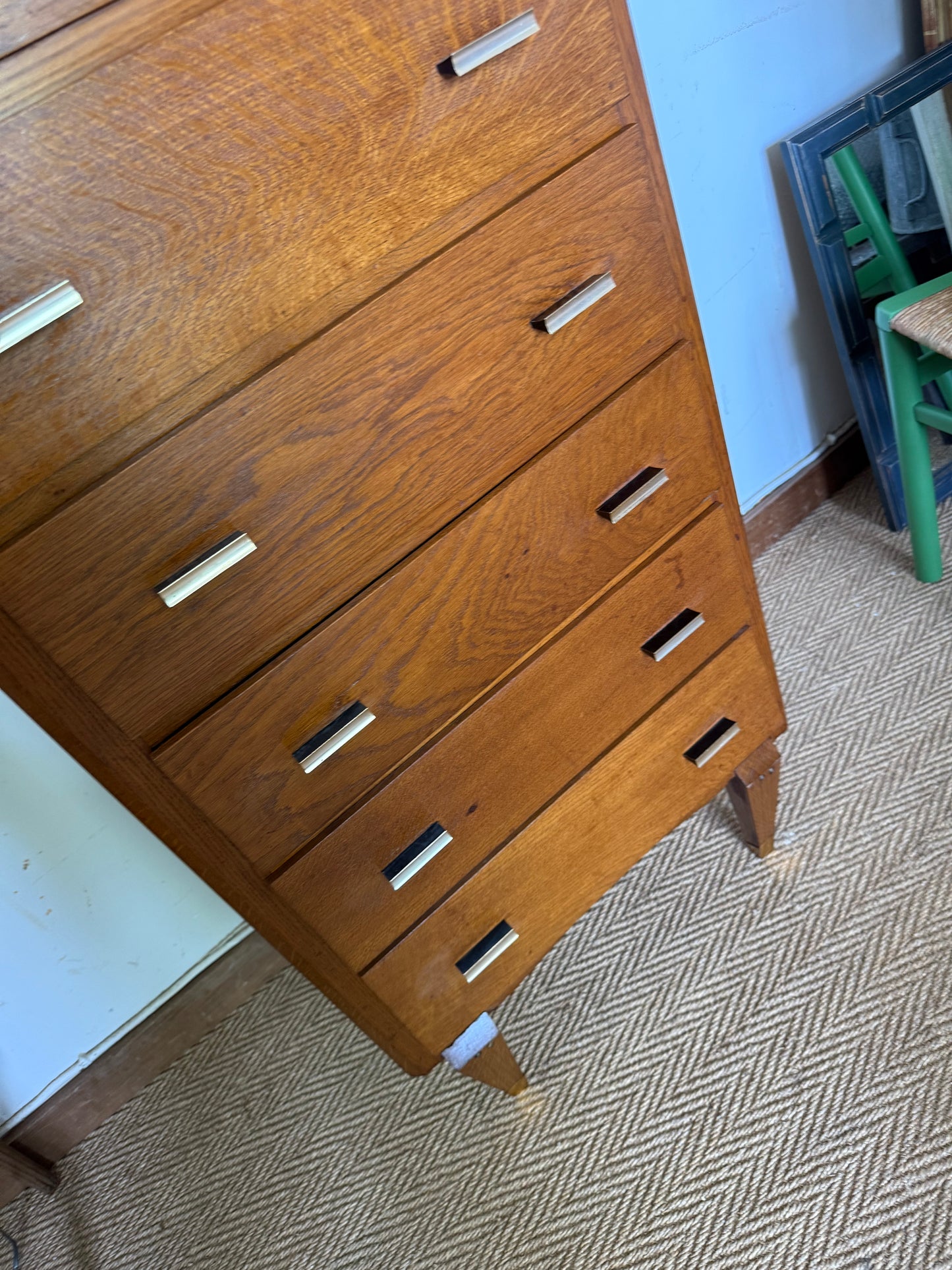 Chiffonnier commode vintage en chêne et placage chêne