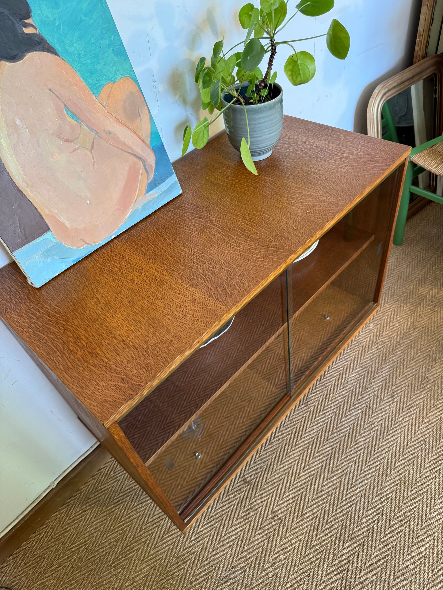 Petite enfilade vitrine buffet vintage placage teck