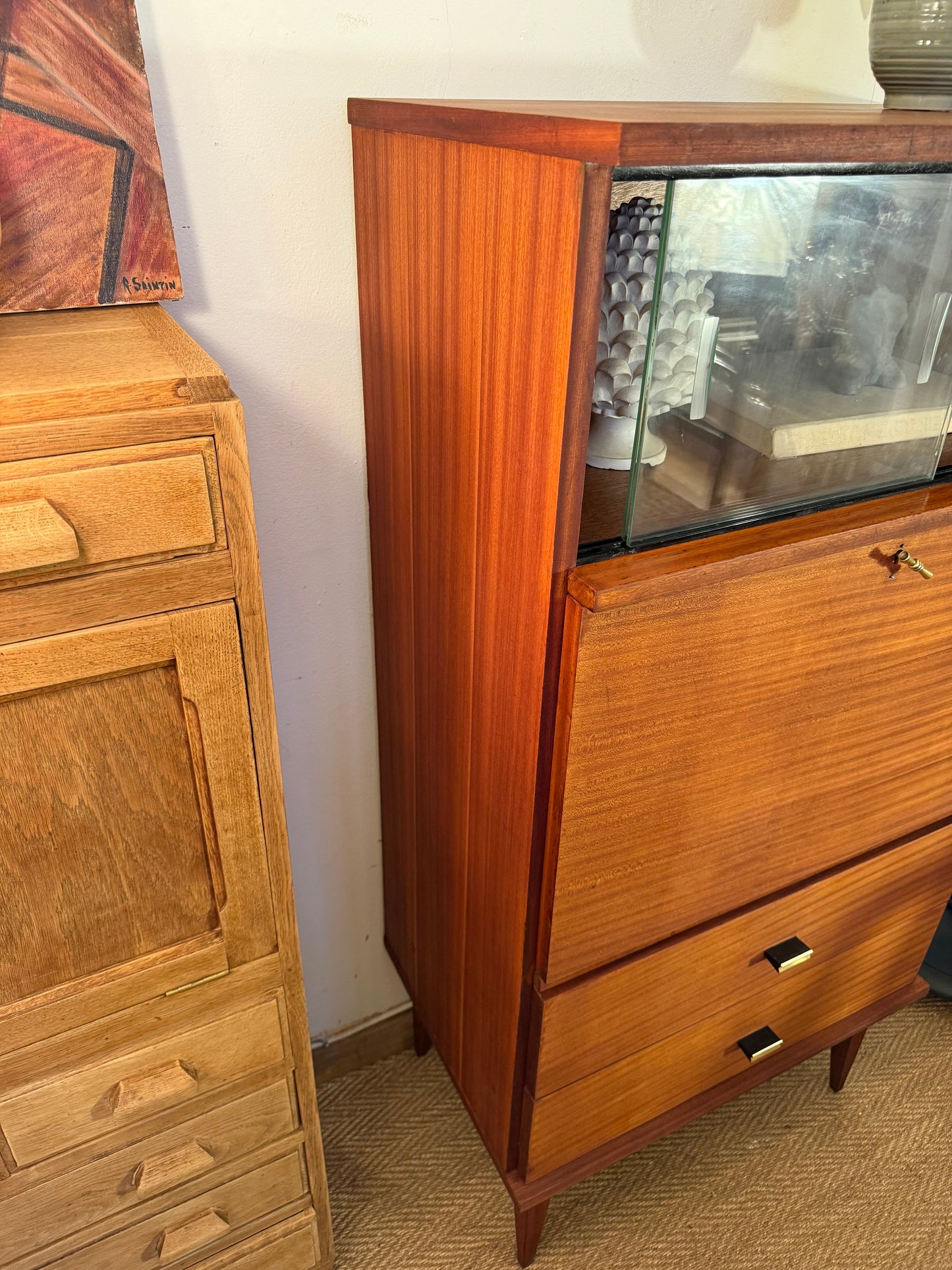 Secrétaire vintage en placage acajou