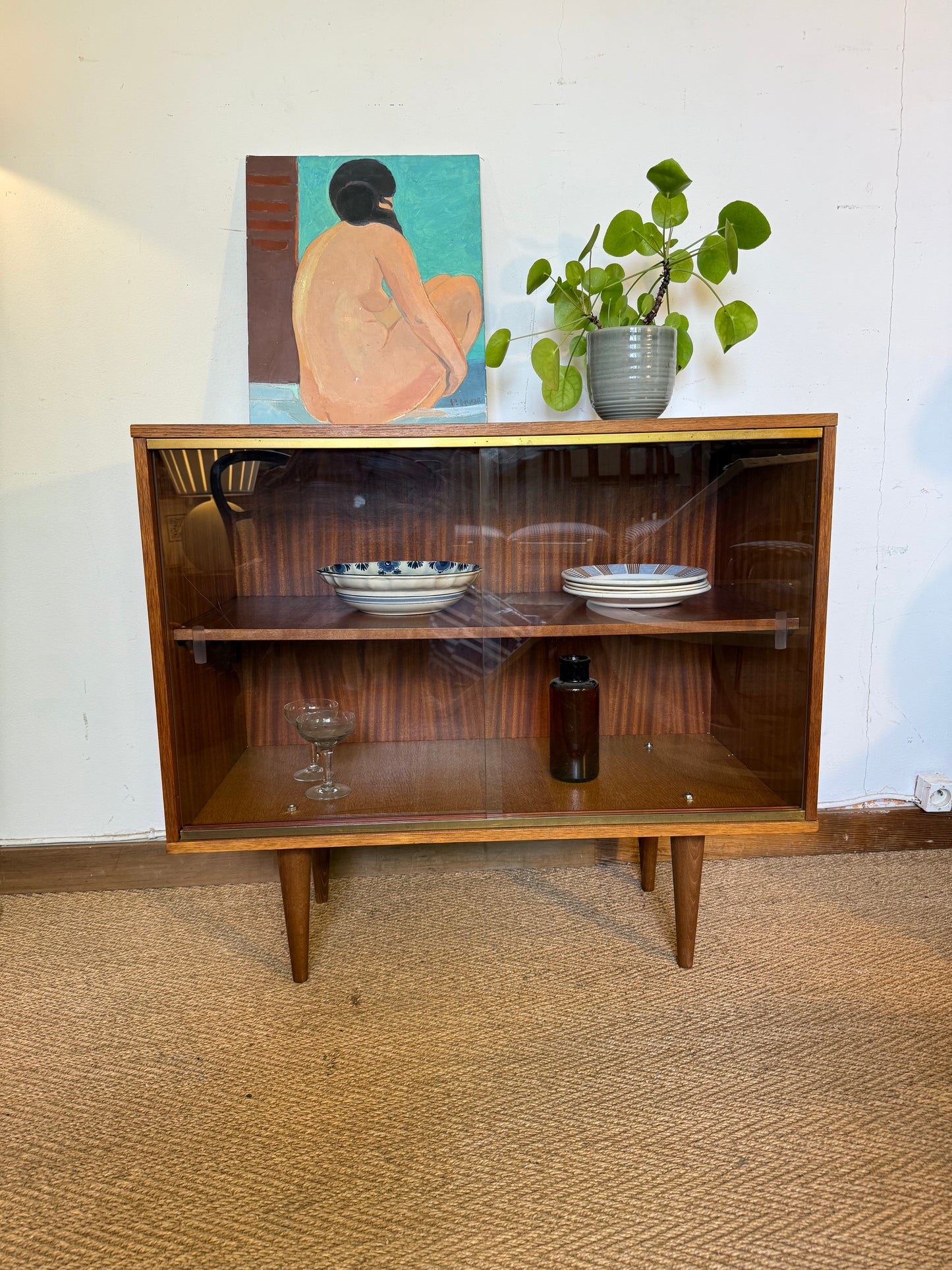 Petite enfilade vitrine buffet vintage placage teck