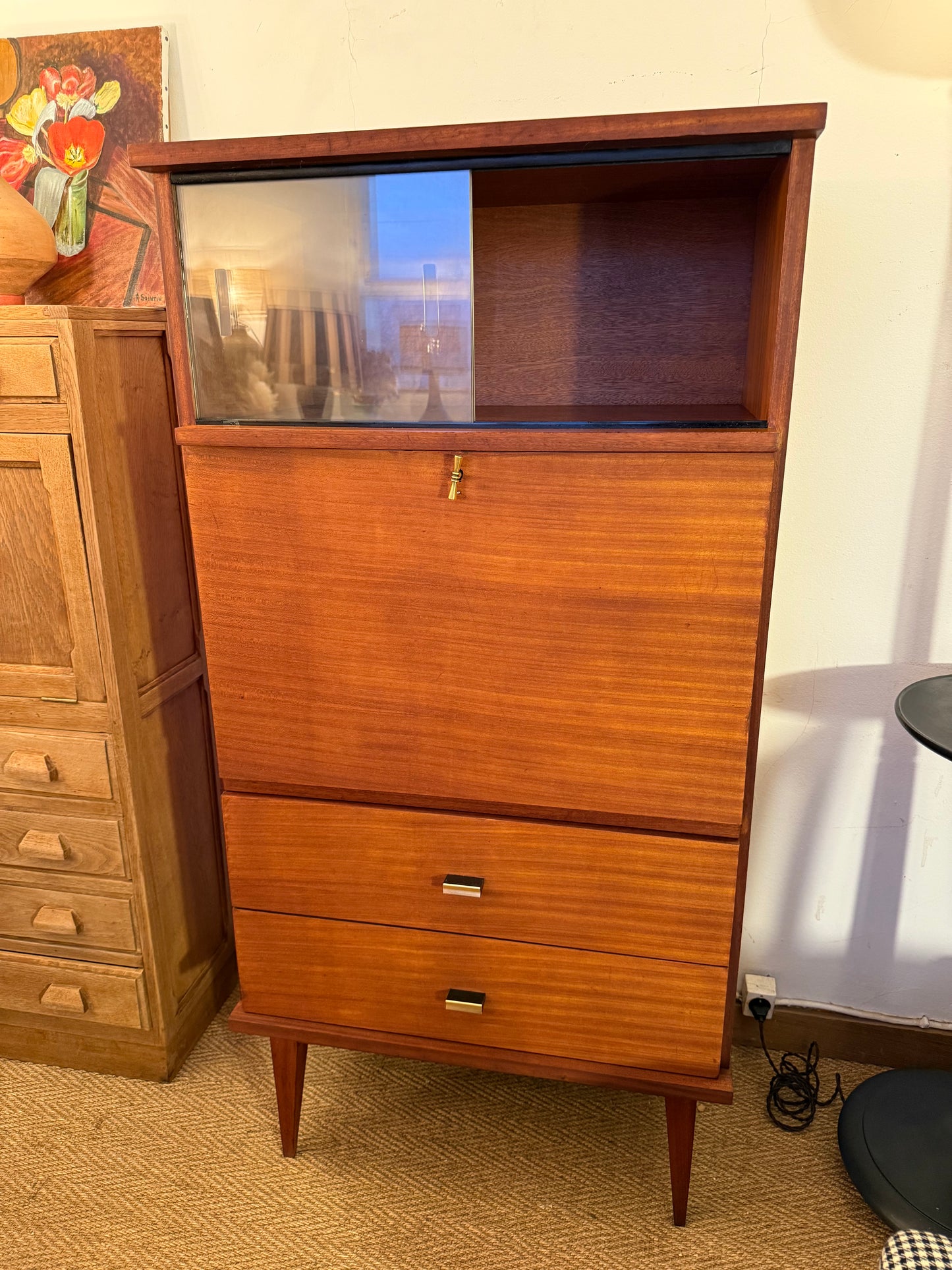 Secrétaire vintage en placage acajou