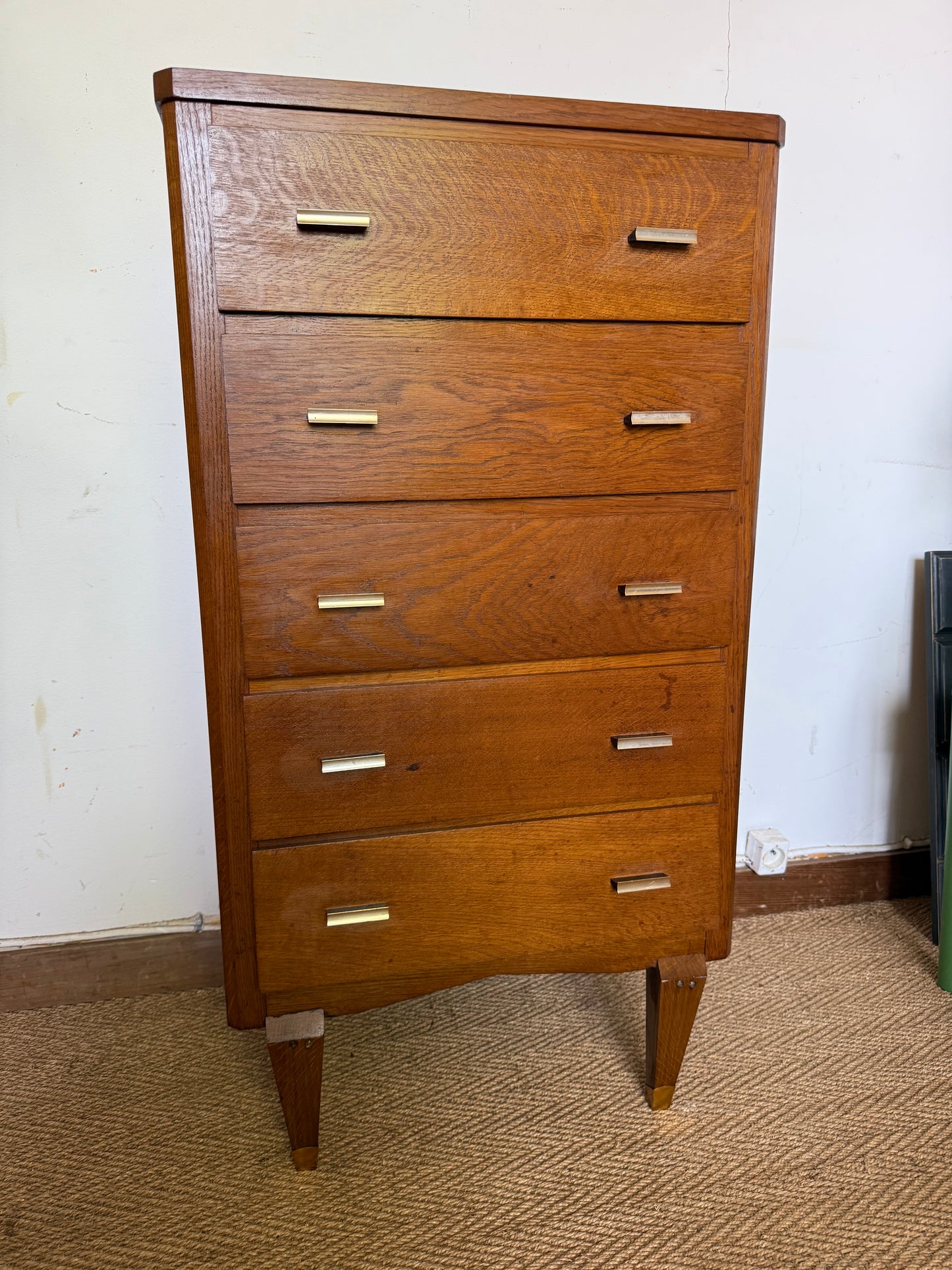 Chiffonnier commode vintage en chêne et placage chêne