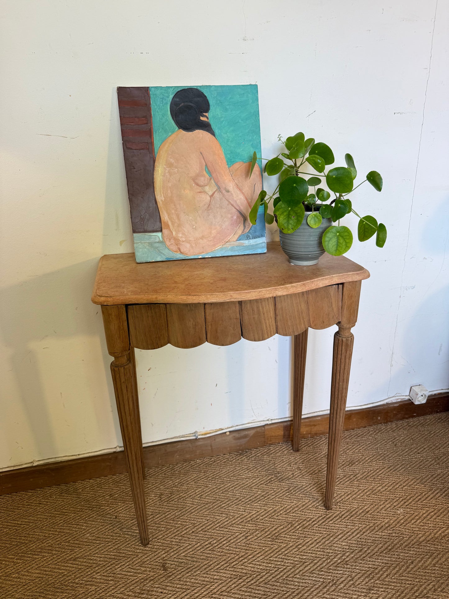 Console desserte Art déco en bois et marbre