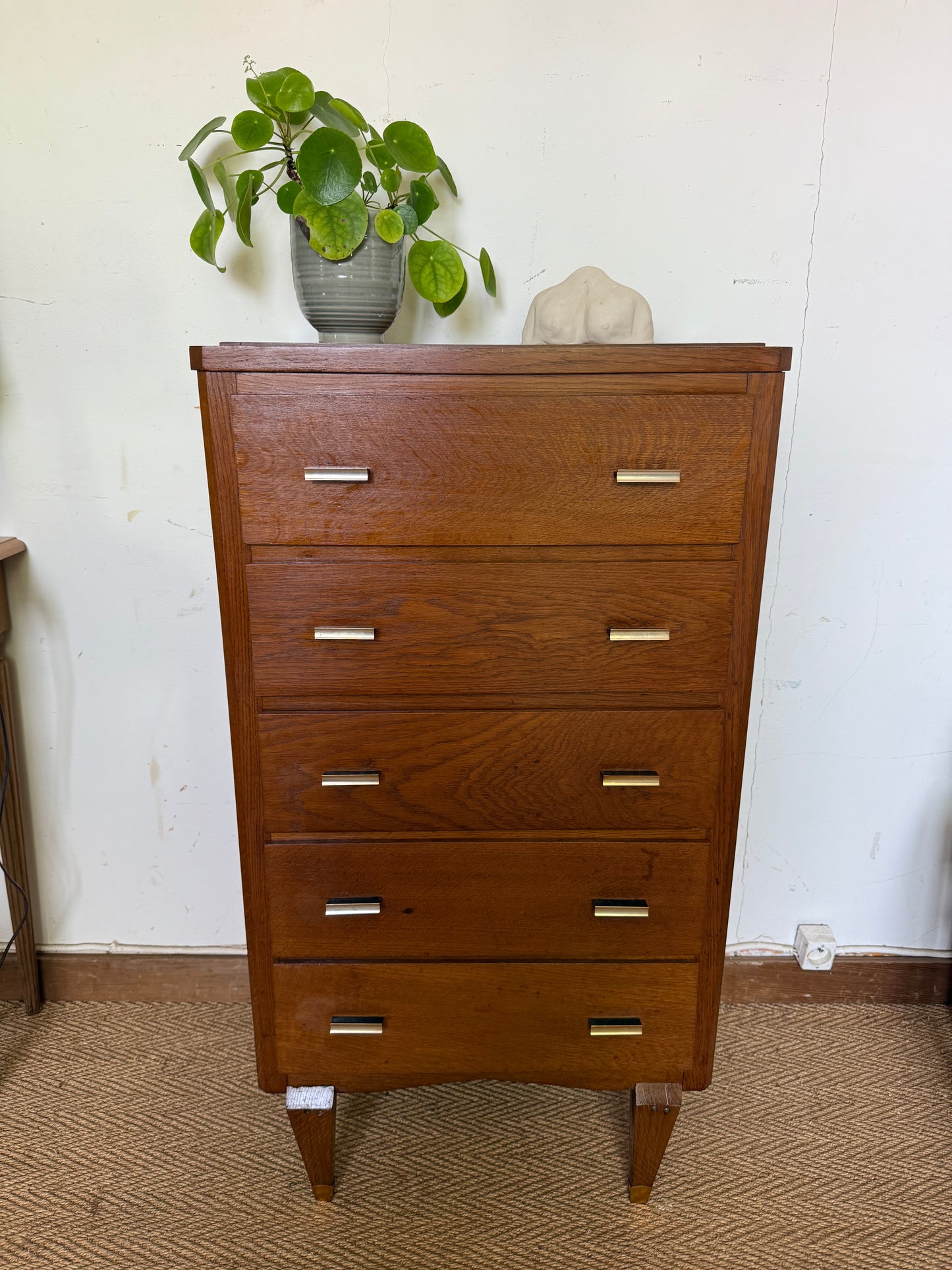 Chiffonnier commode vintage en chêne et placage chêne