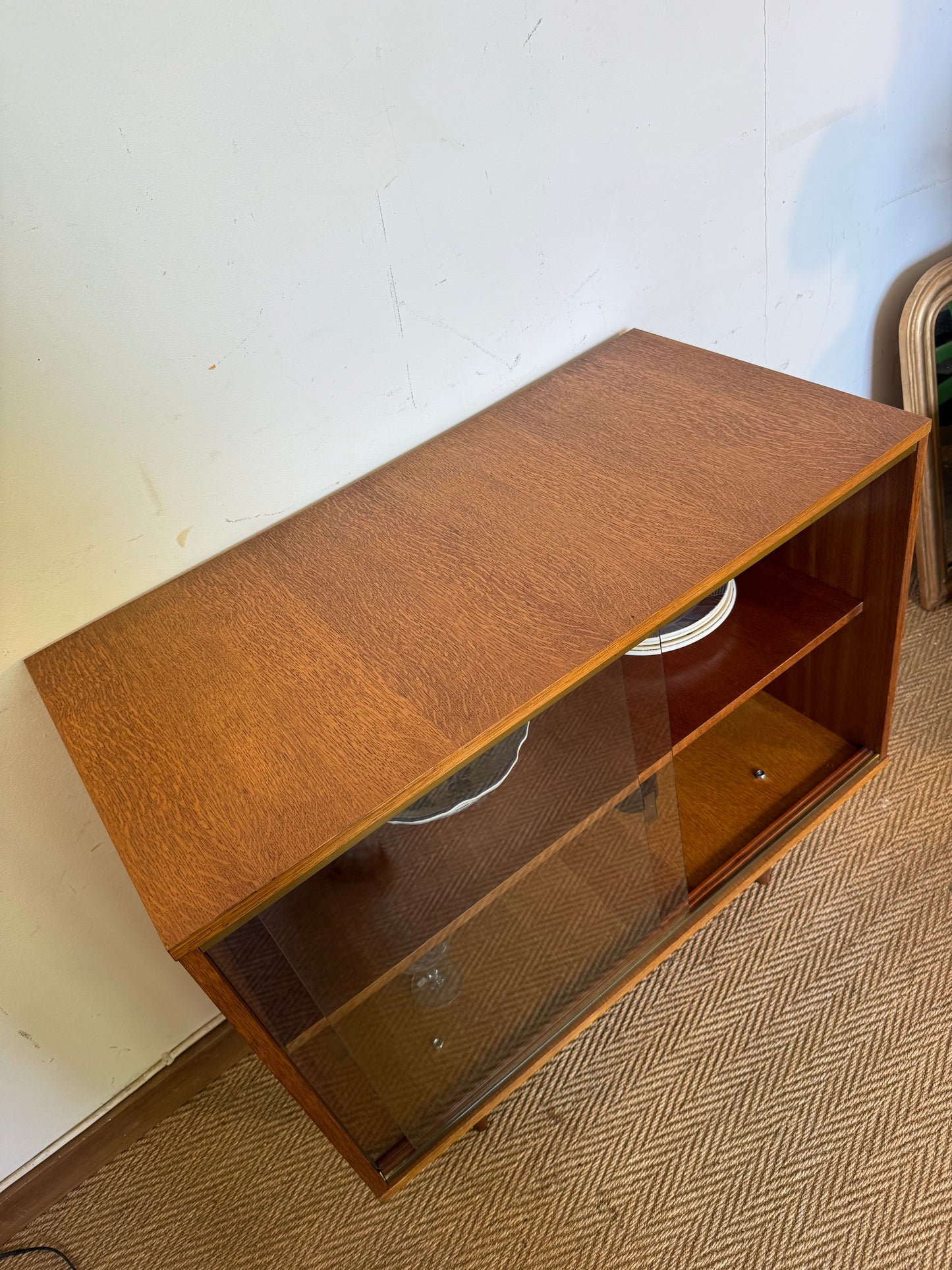 Petite enfilade vitrine buffet vintage placage teck