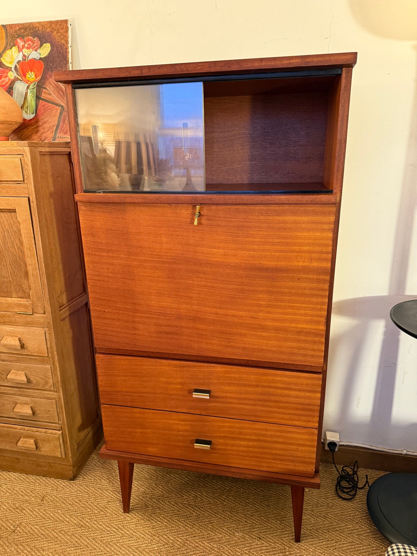 Secrétaire vintage en placage acajou