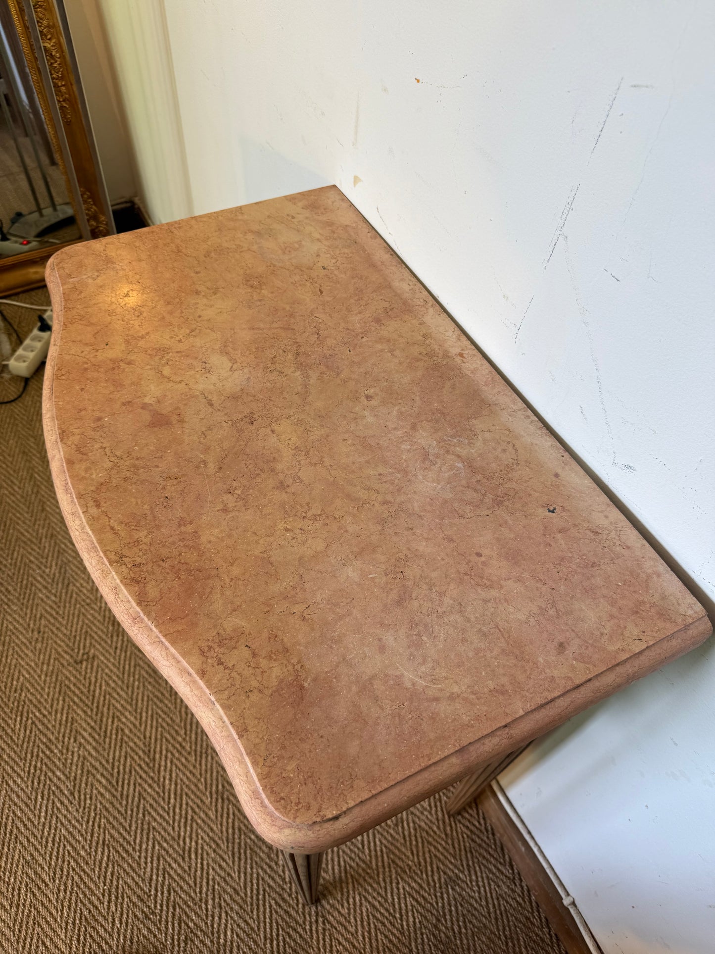 Console desserte Art déco en bois et marbre