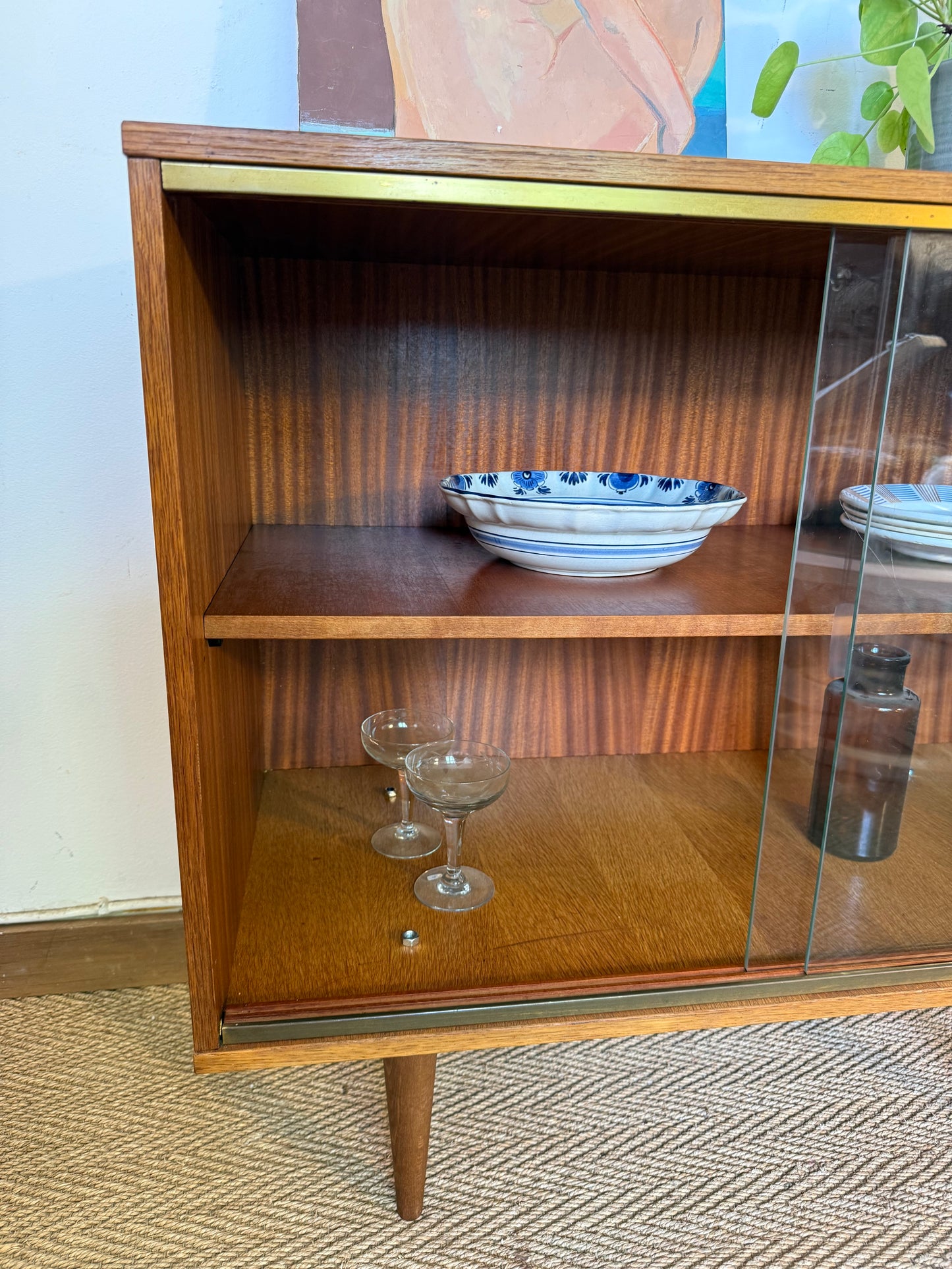 Petite enfilade vitrine buffet vintage placage teck