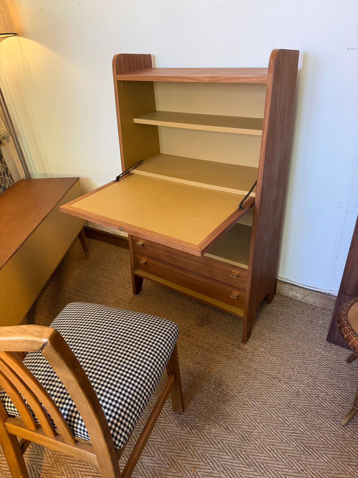 Secrétaire vintage compact placage acajou