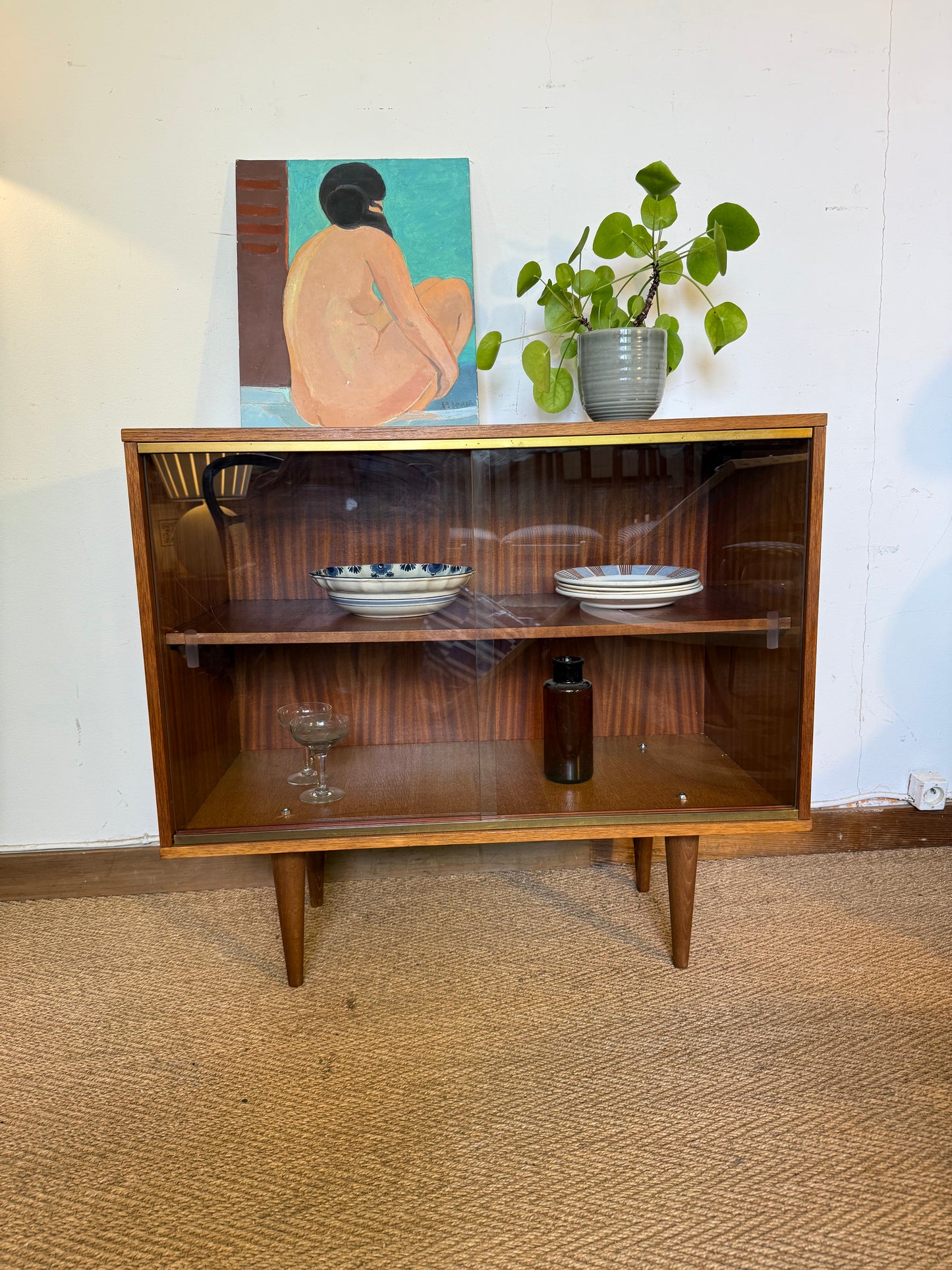 Petite enfilade vitrine buffet vintage placage teck