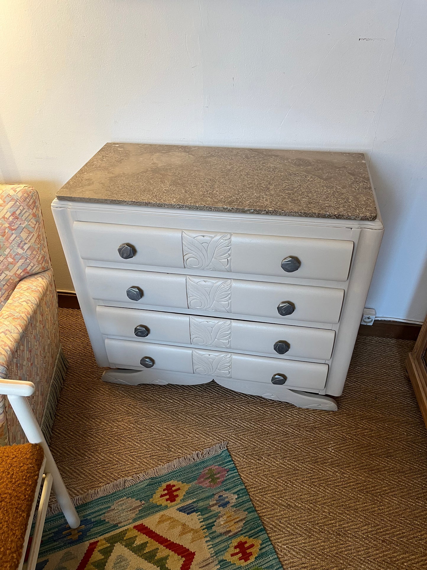 Commode art déco pied moustache en bois et marbre