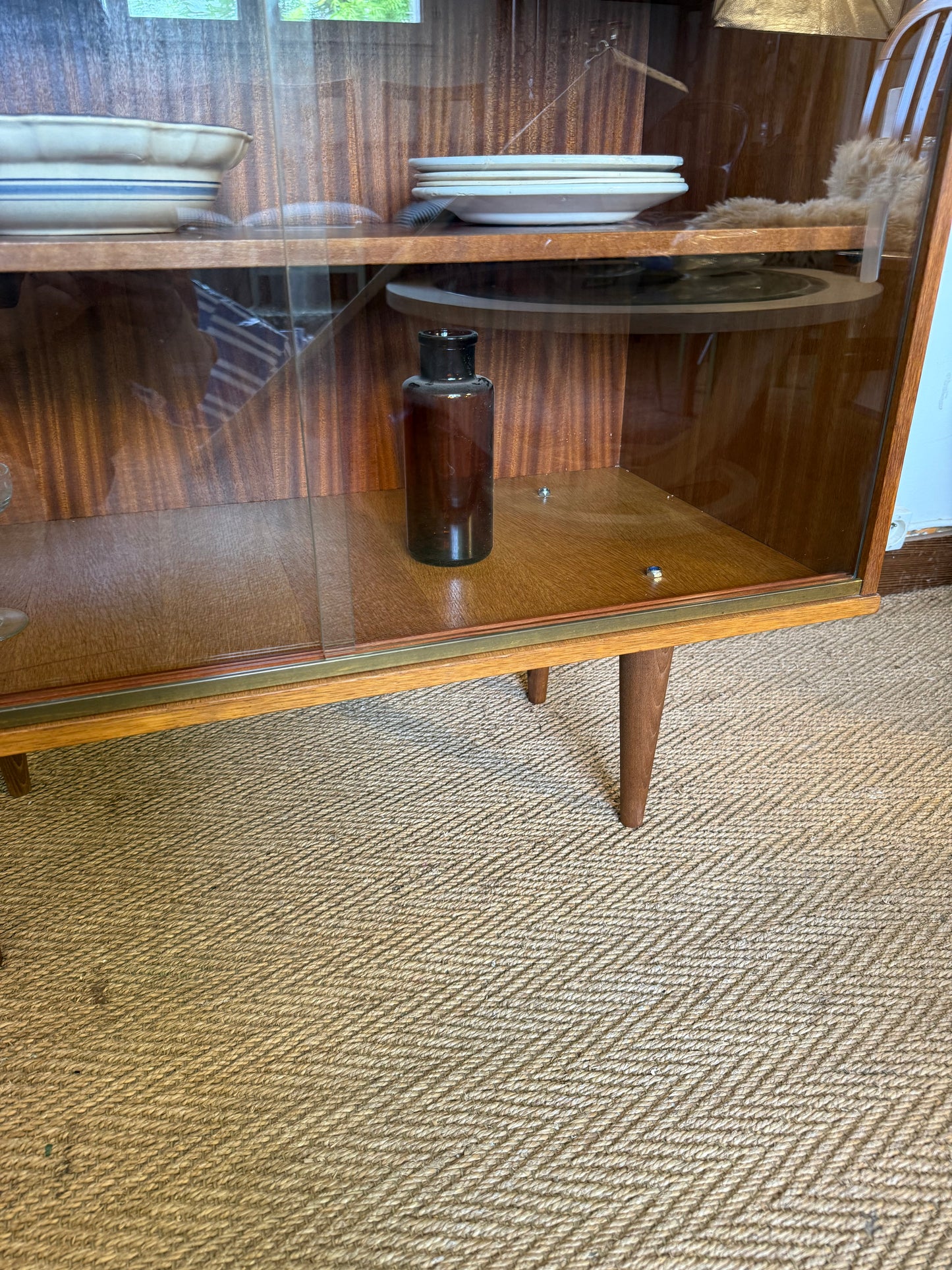 Petite enfilade vitrine buffet vintage placage teck