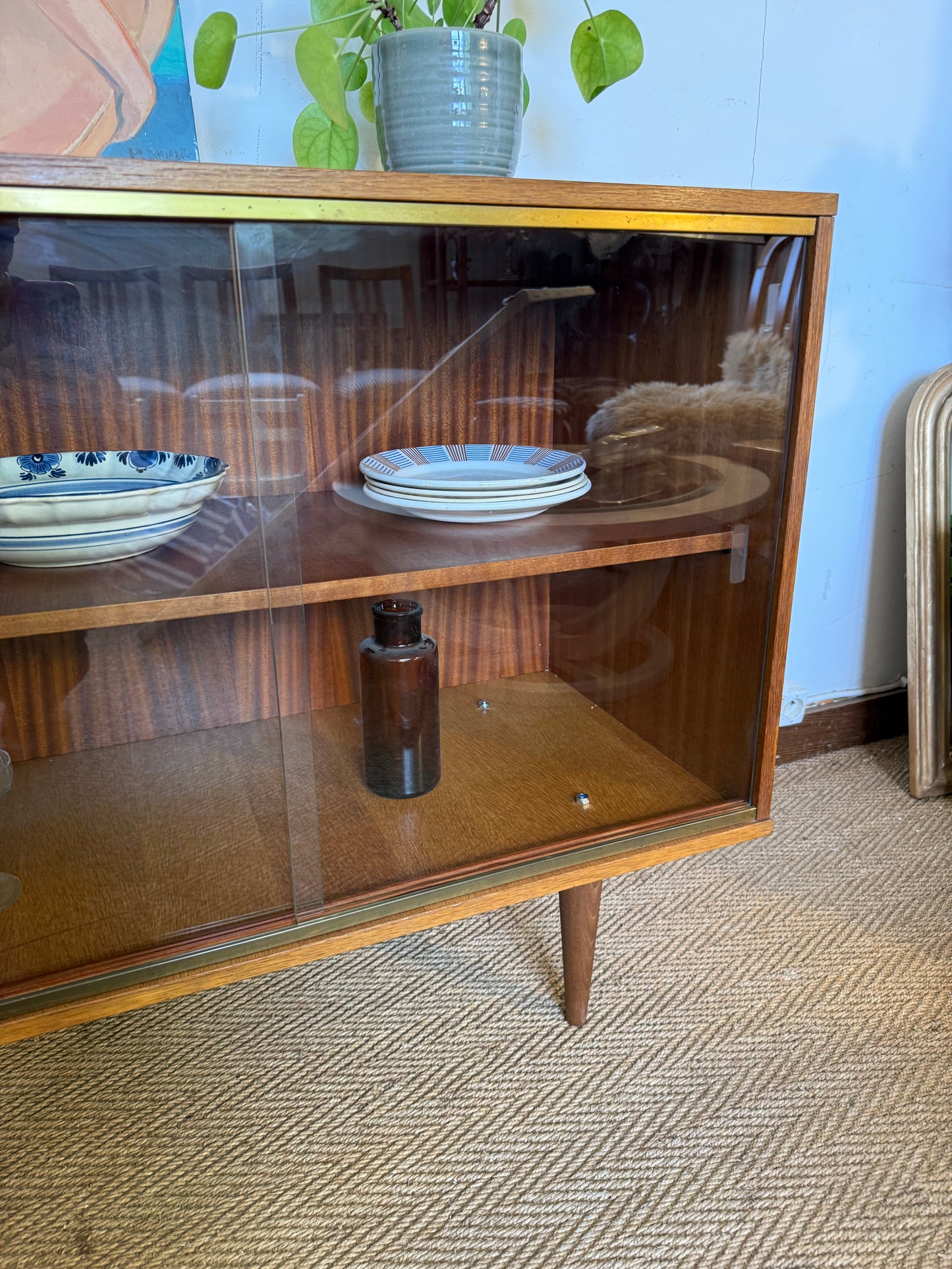 Petite enfilade vitrine buffet vintage placage teck
