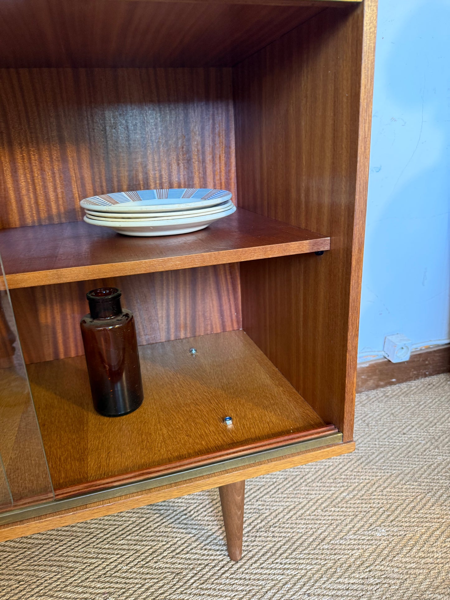 Petite enfilade vitrine buffet vintage placage teck