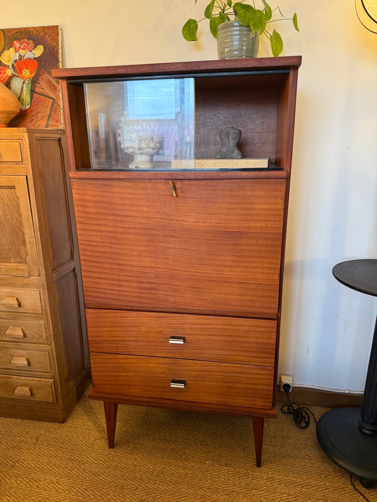 Secrétaire vintage en placage acajou