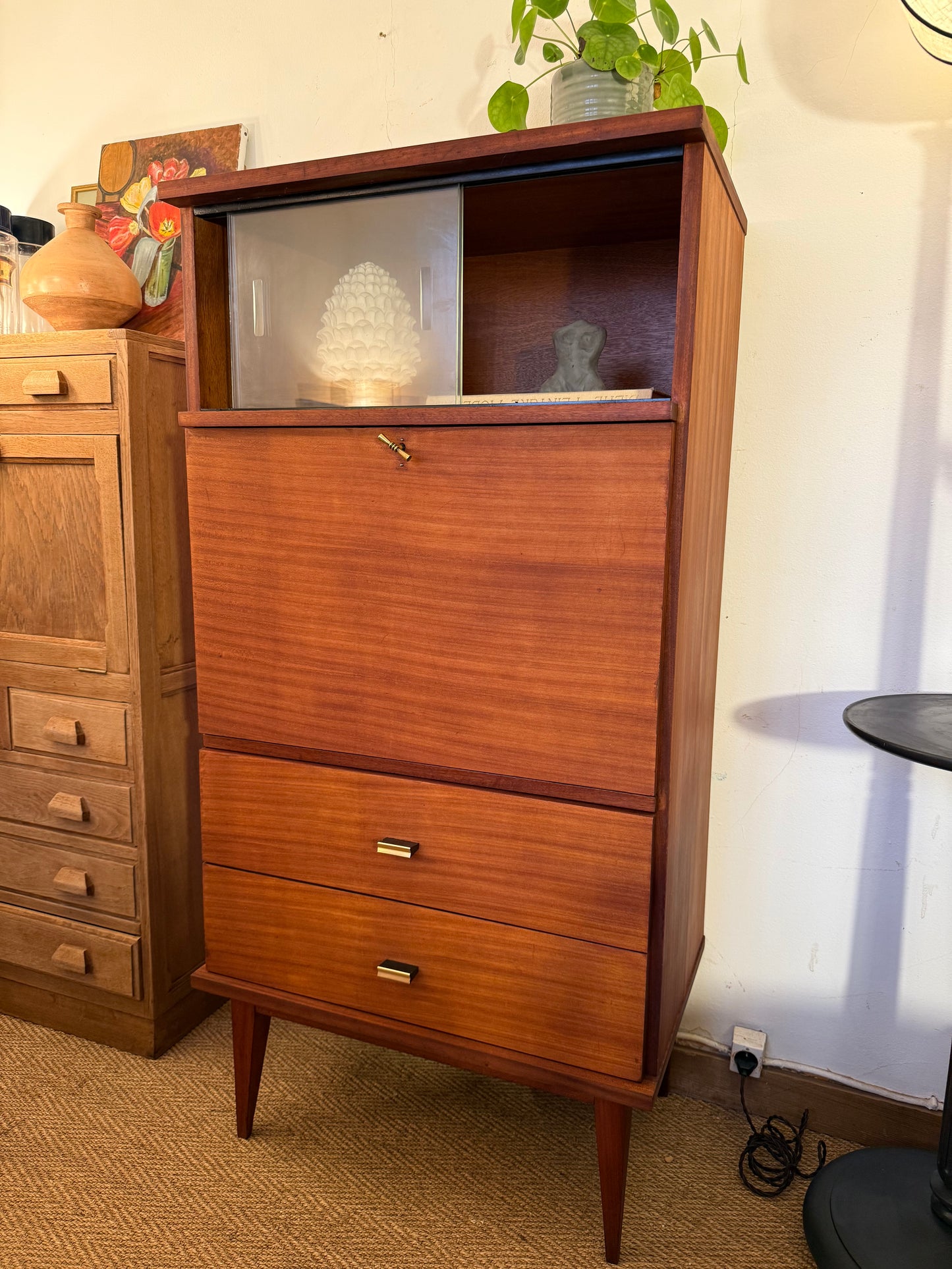 Secrétaire vintage en placage acajou