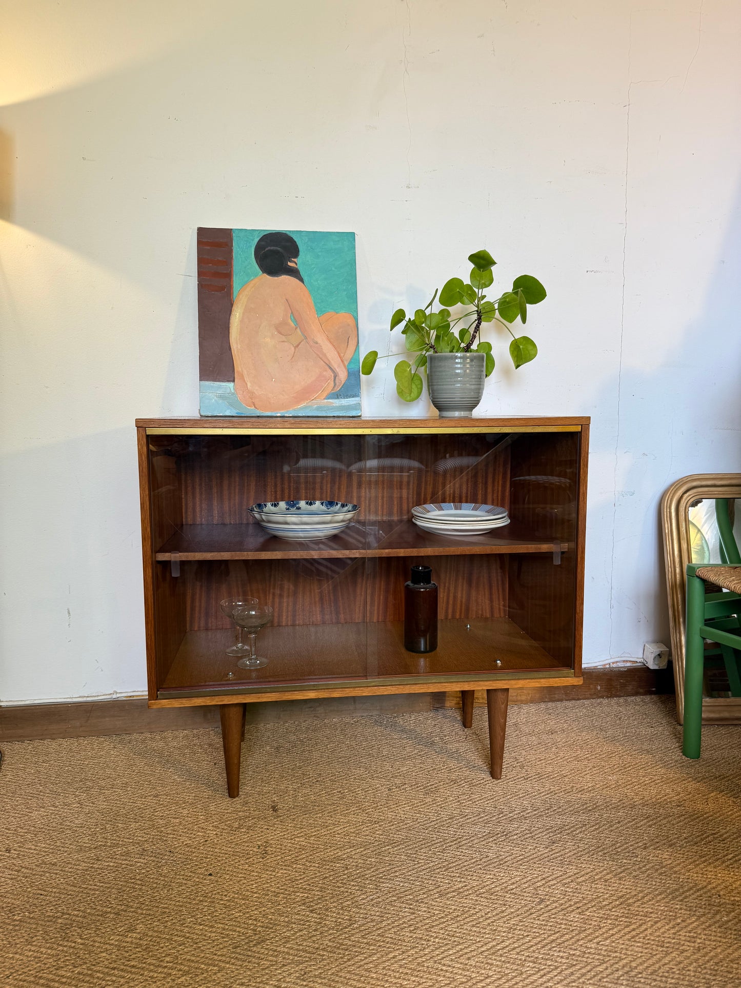 Petite enfilade vitrine buffet vintage placage teck