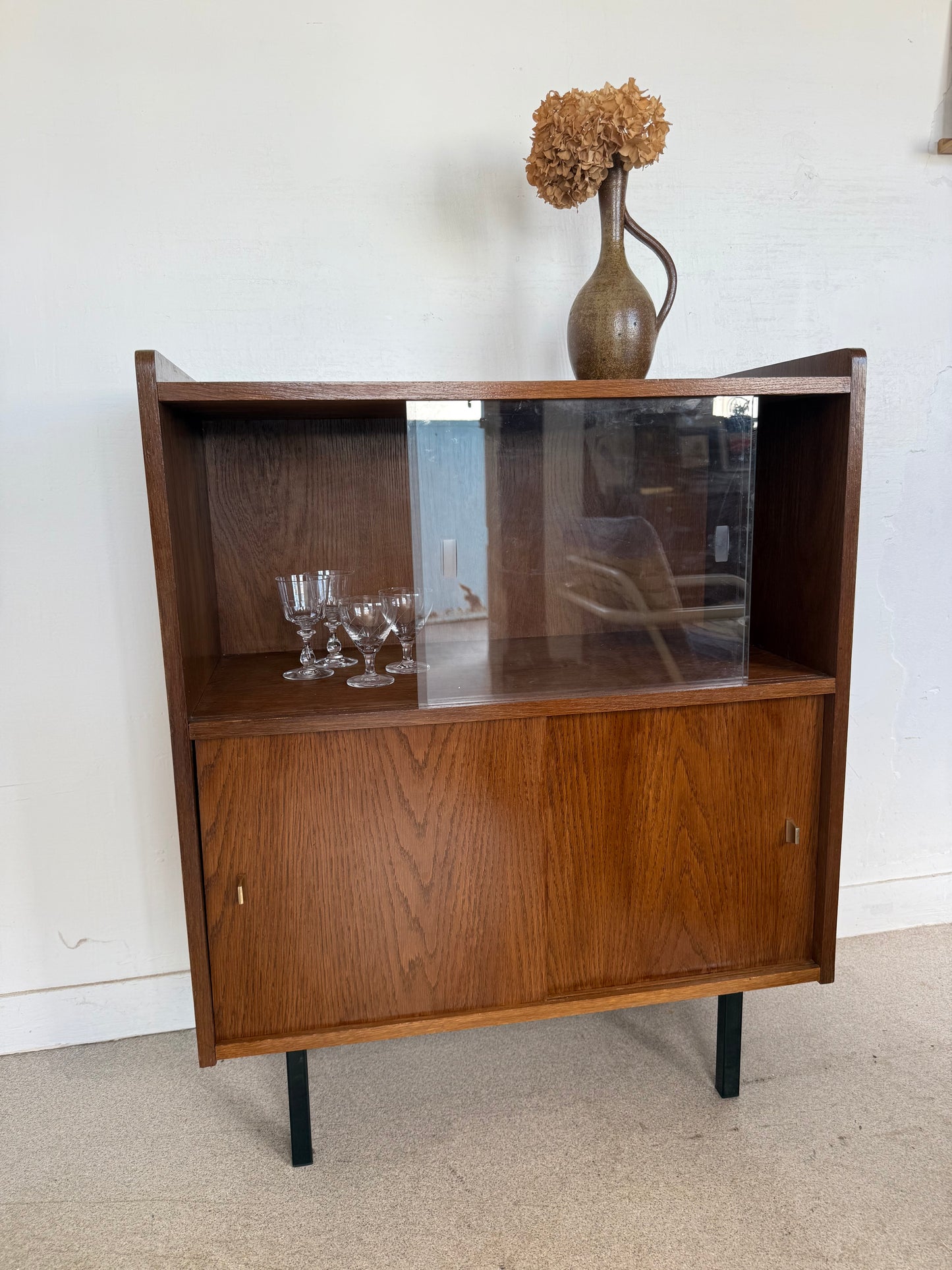 Buffet vaisselier vintage placage chêne