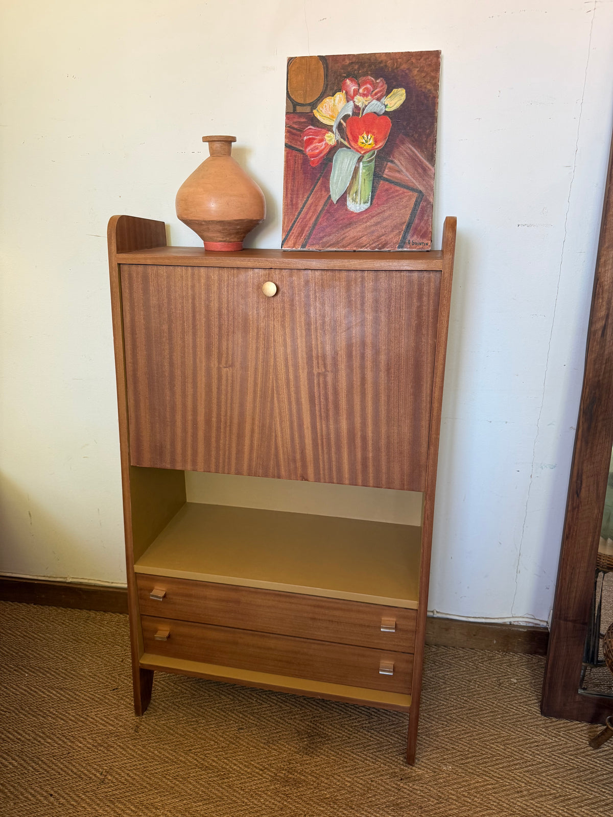 Secrétaire vintage compact placage acajou