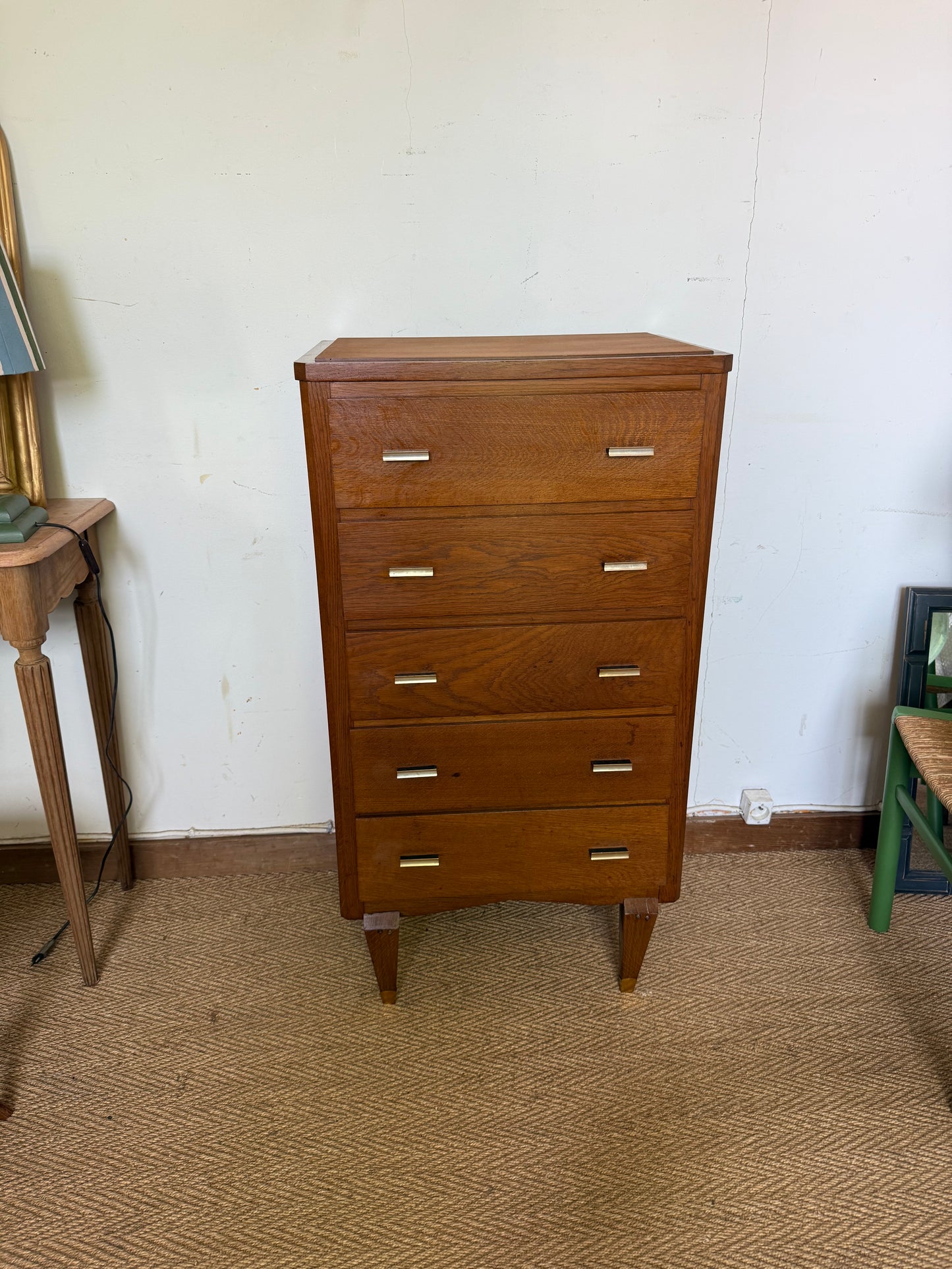 Chiffonnier commode vintage en chêne et placage chêne