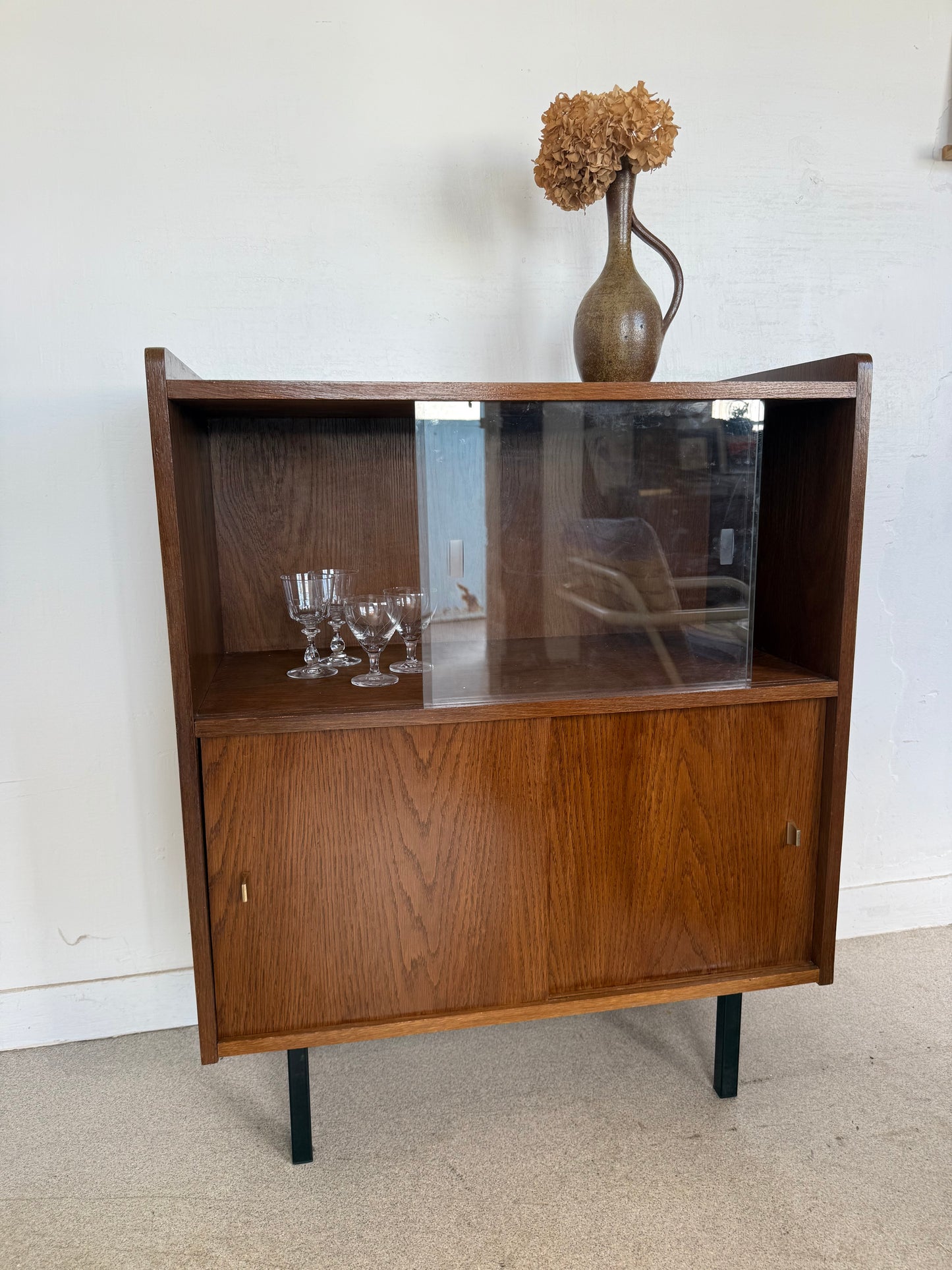 Buffet vaisselier vintage placage chêne