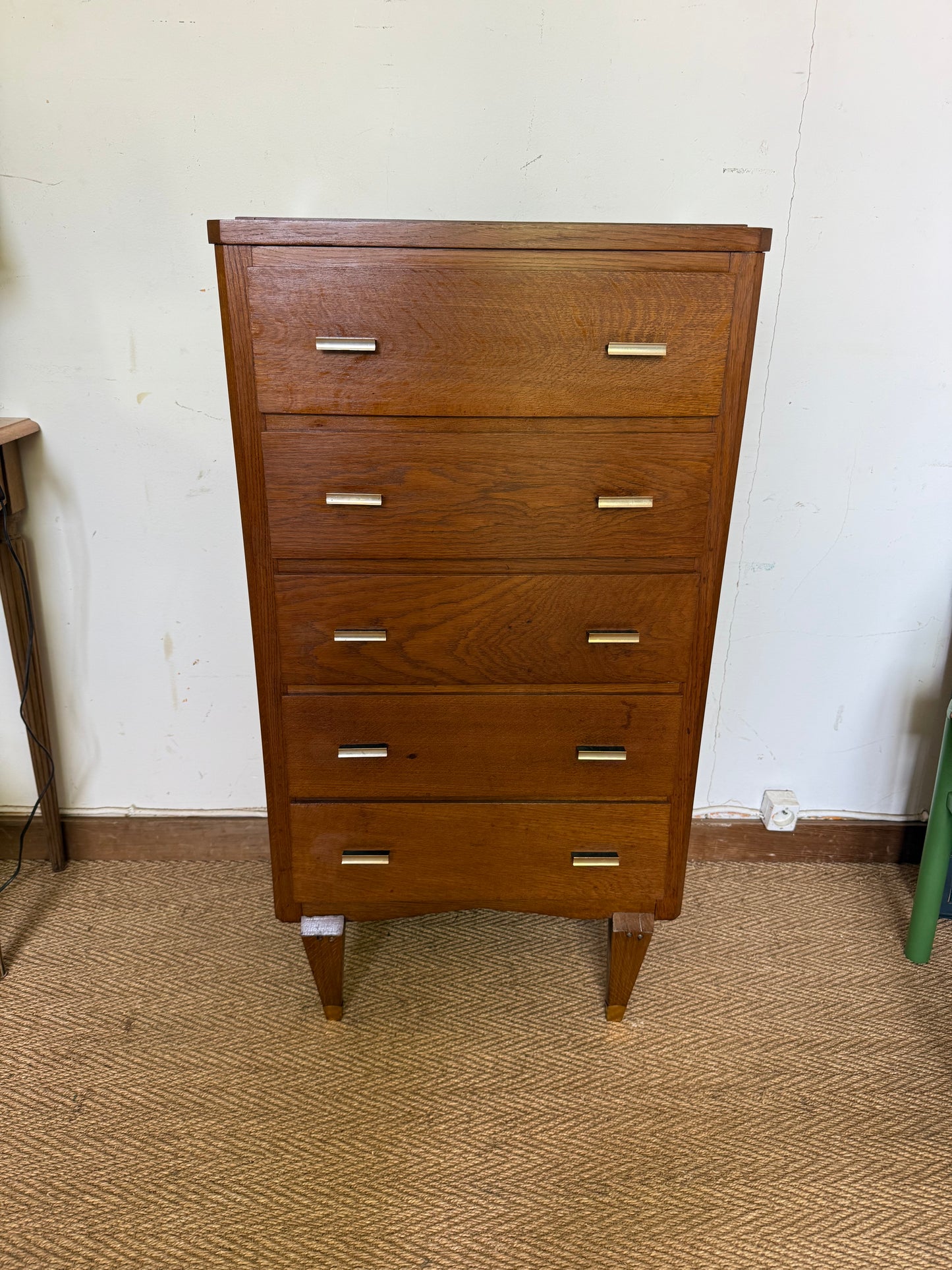Chiffonnier commode vintage en chêne et placage chêne